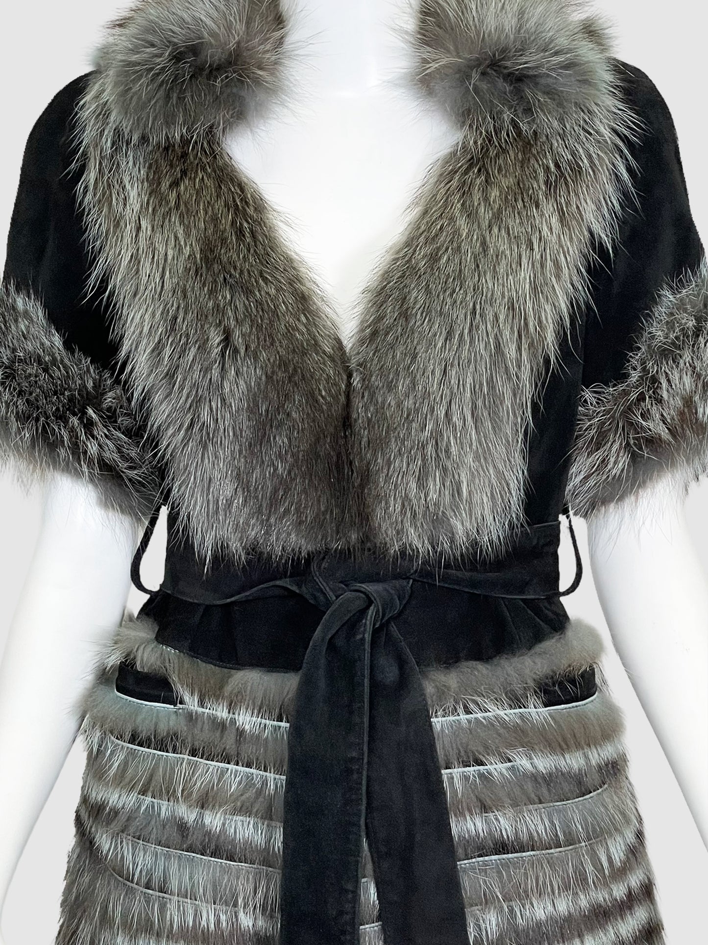 Short-Sleeve Suede and Fur Jacket - Size S