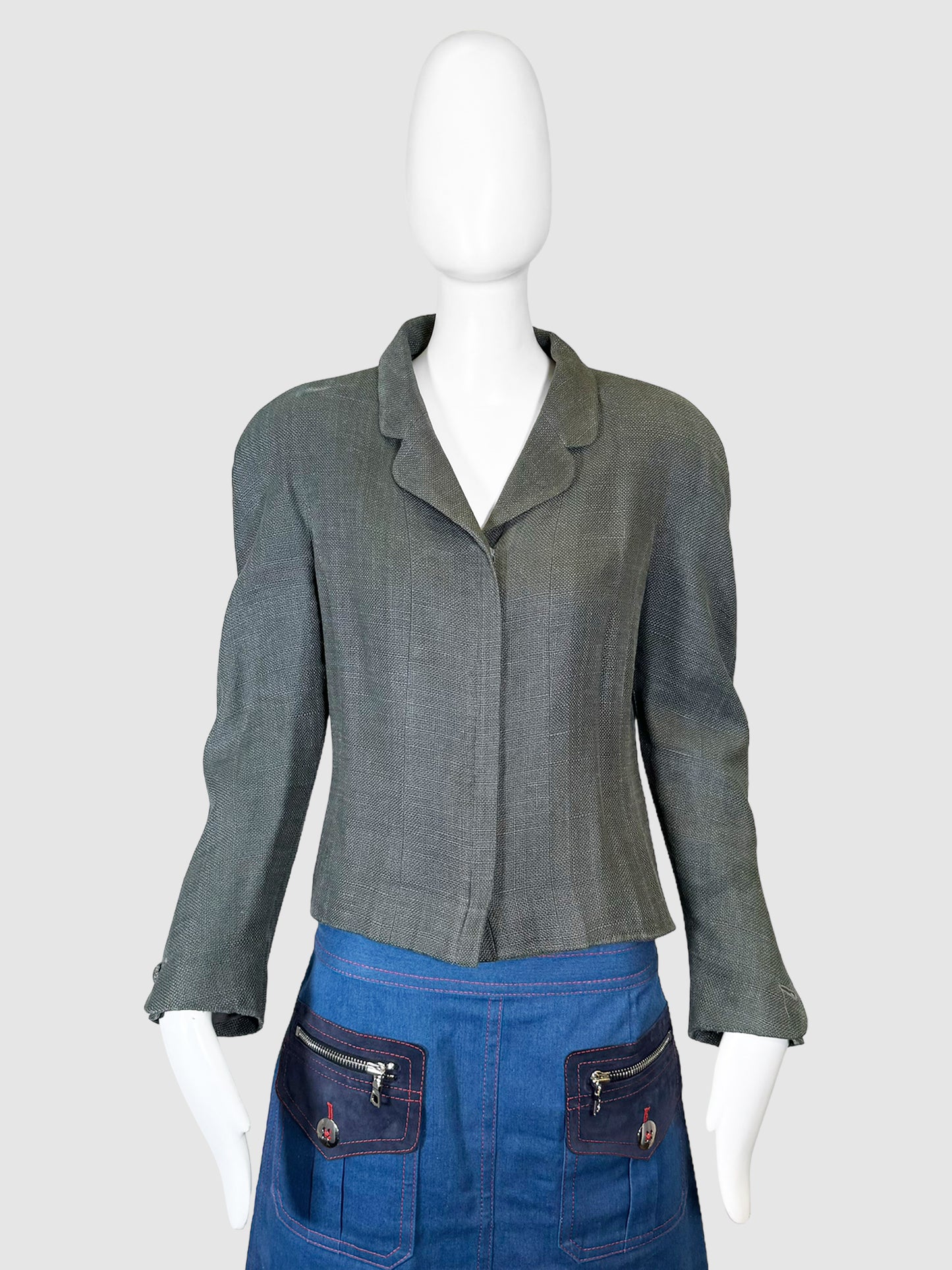 Tweed Zip-Up Linen Blazer - Size 42