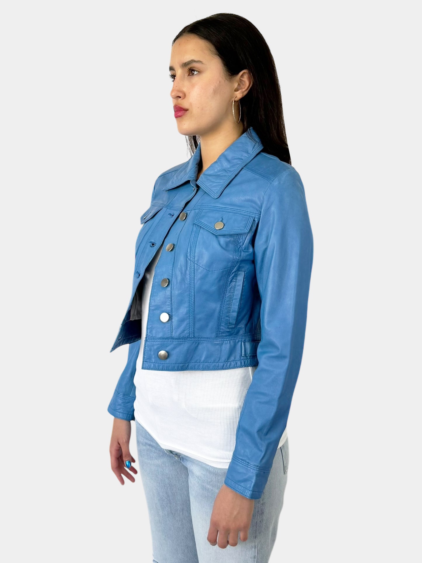 Leather Button-Up Short Jacket - Size S