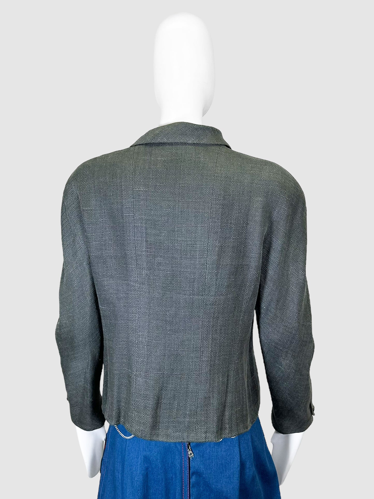 Tweed Zip-Up Linen Blazer - Size 42