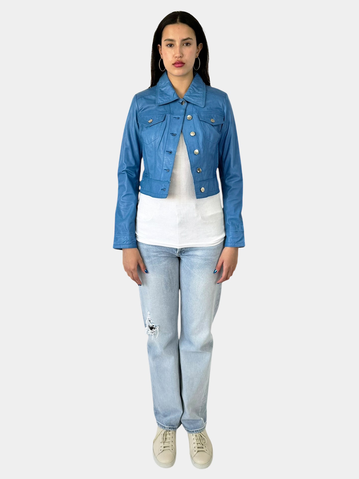 Leather Button-Up Short Jacket - Size S