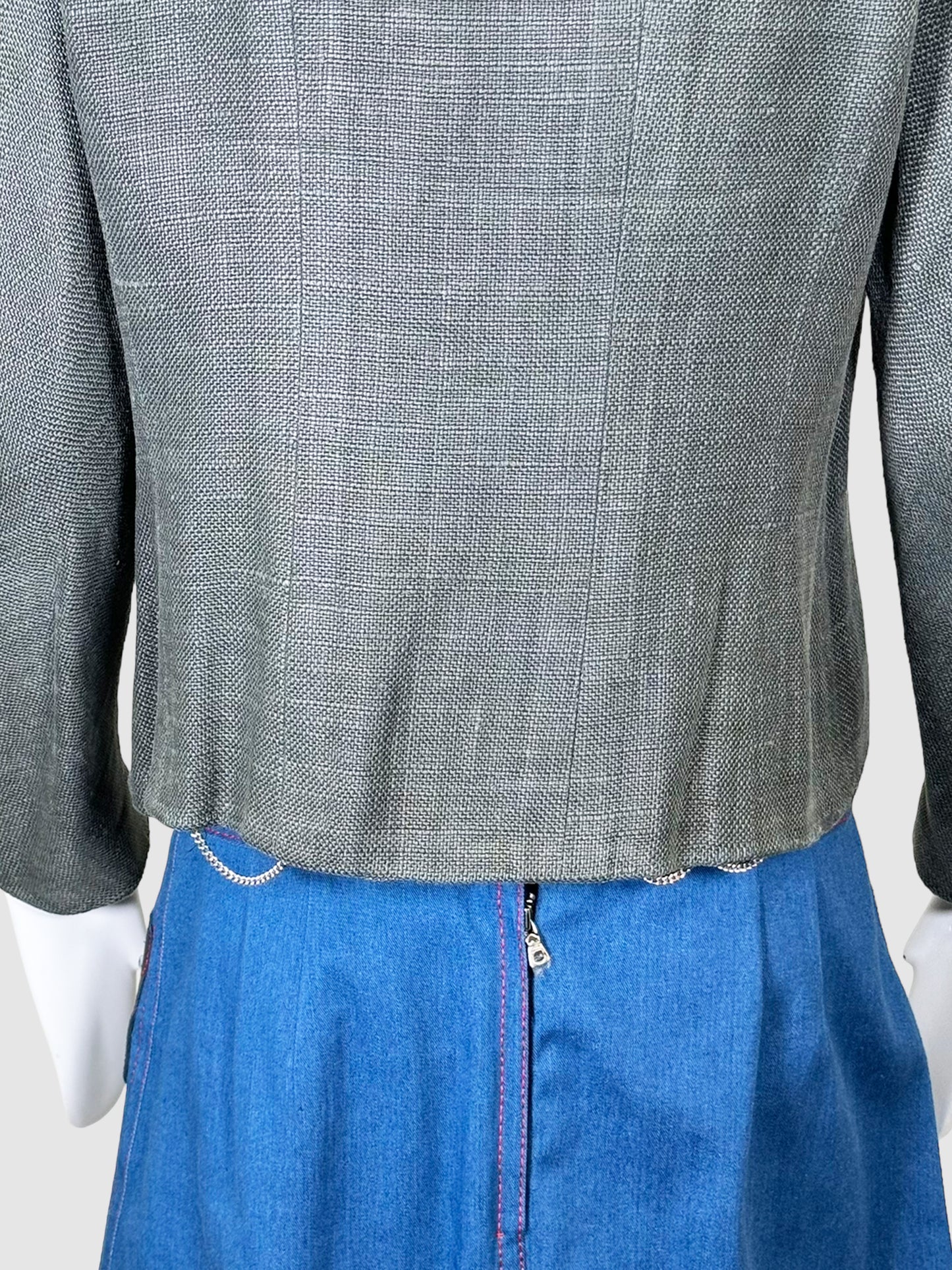 Tweed Zip-Up Linen Blazer - Size 42