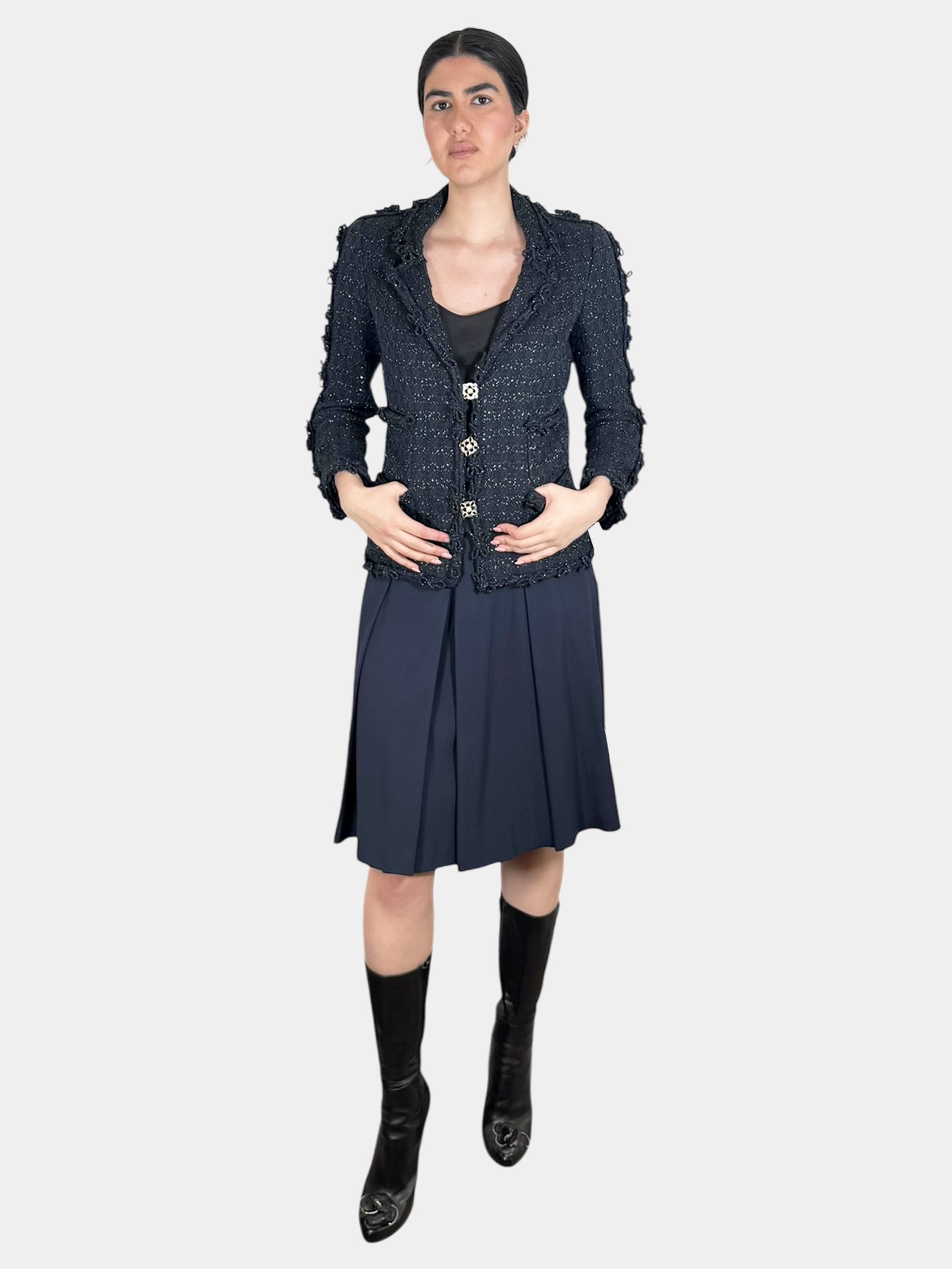 Tweed Single-Breasted Blazer - Size 38