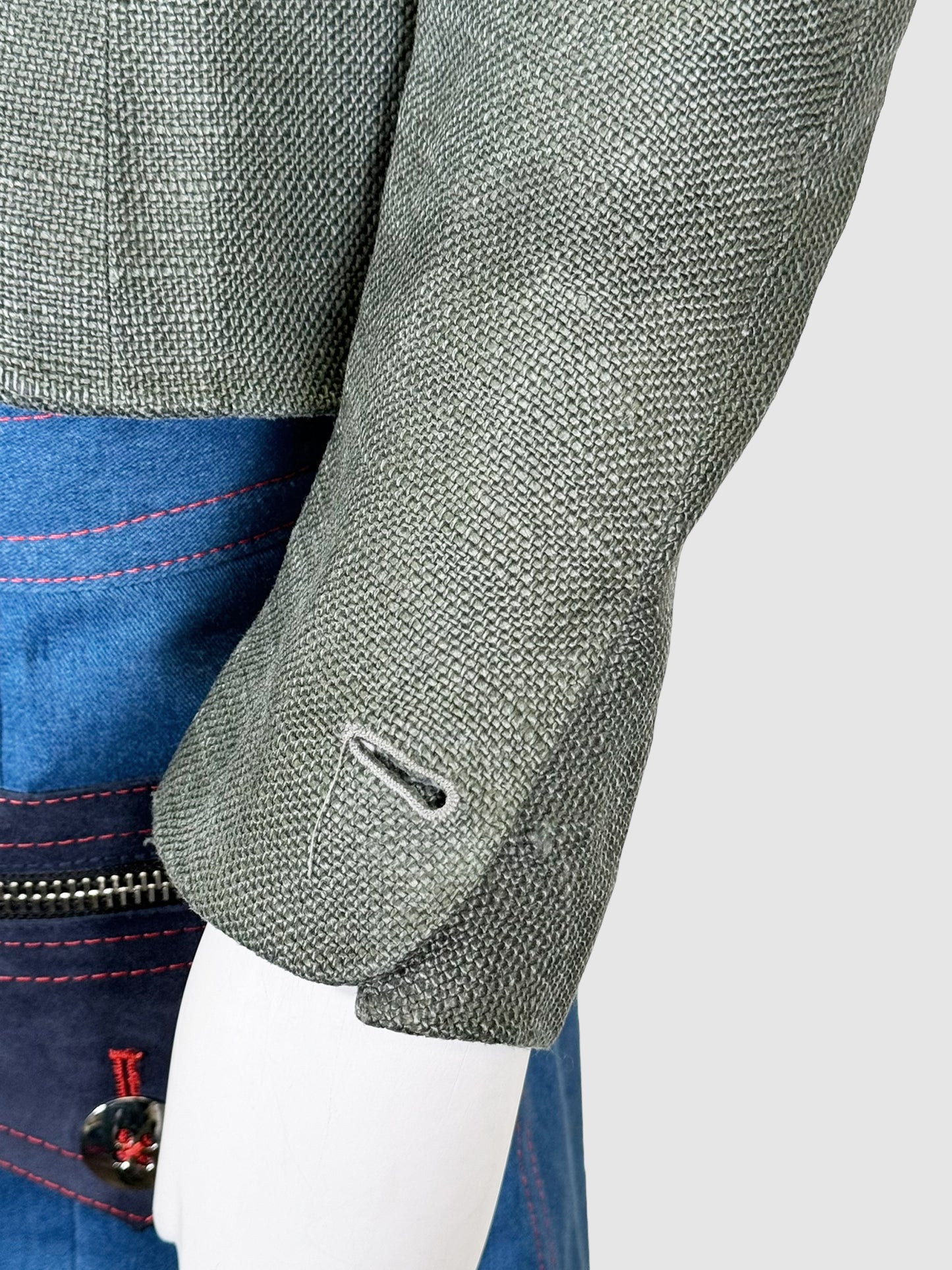 Tweed Zip-Up Linen Blazer - Size 42