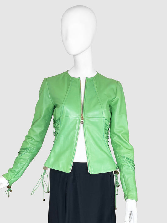 Versace Lace-Up Leather Jacket - Size 40