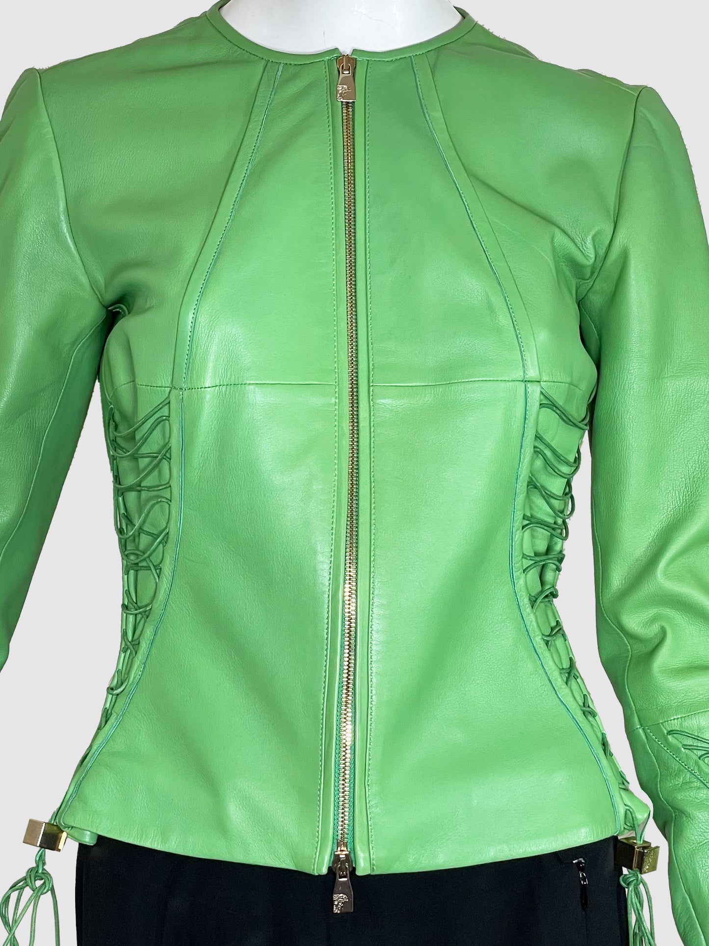 Versace Lace-Up Leather Jacket - Size 40