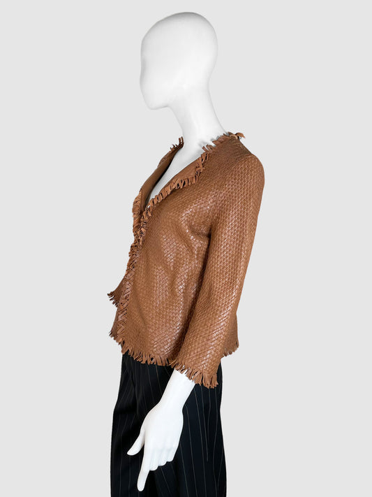 Marc Cain Woven Leather Jacket - Size 2
