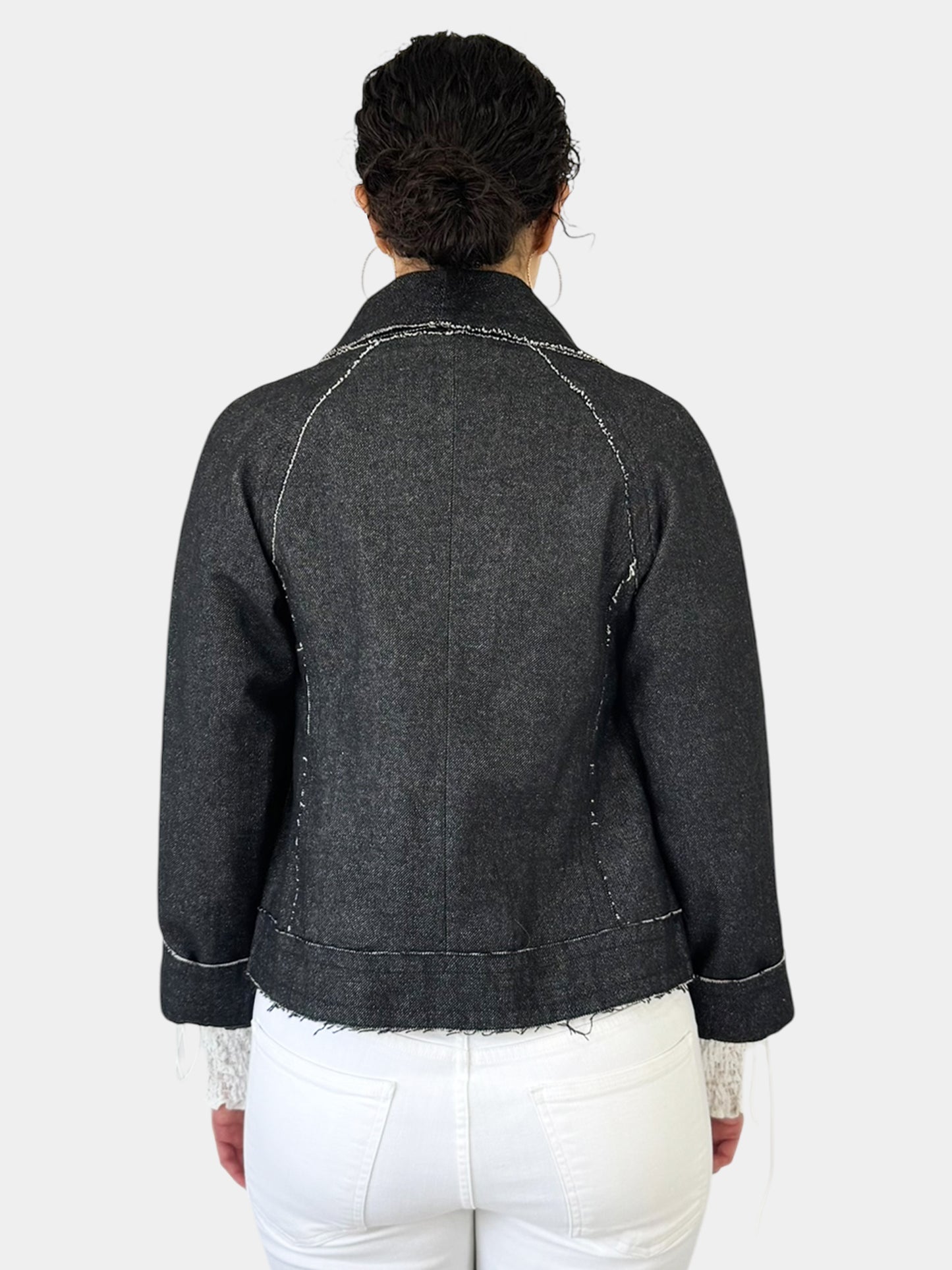 Wool Contrast Stitch Open Jacket - Size L