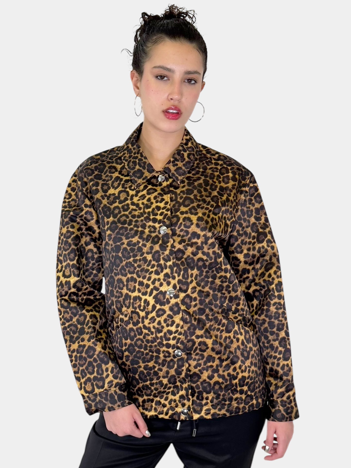 Alexander Wang Brown and Black Leopard Print Snap Button-Up Jacket, Size 10 Luxury Designer Consignment Secondhand Toronto