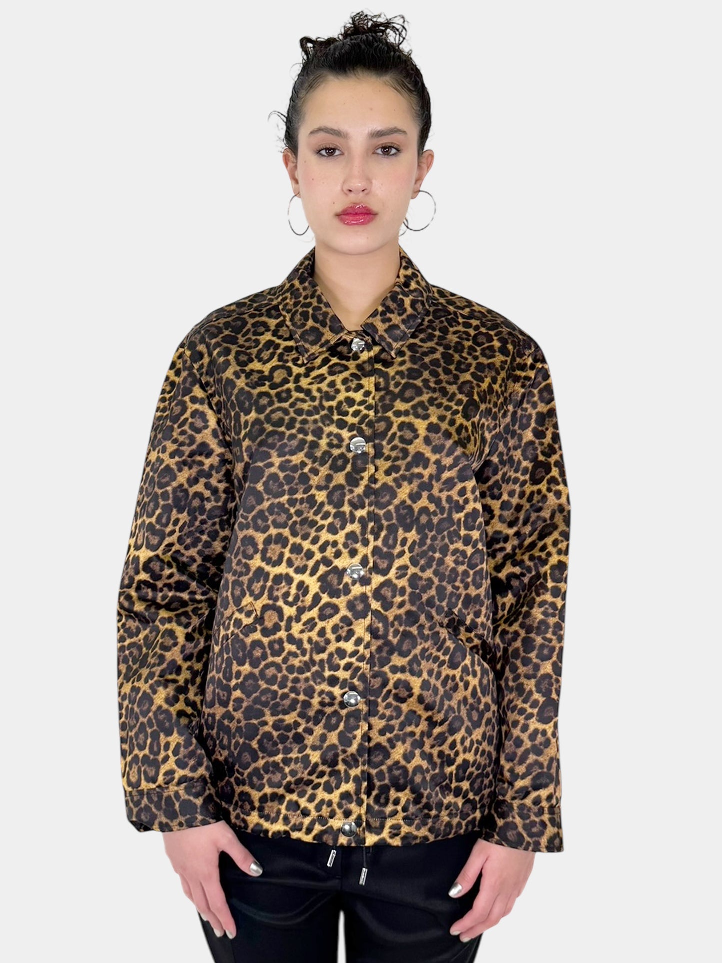 Alexander Wang Brown and Black Leopard Print Snap Button-Up Jacket, Size 10 Luxury Designer Consignment Secondhand Toronto