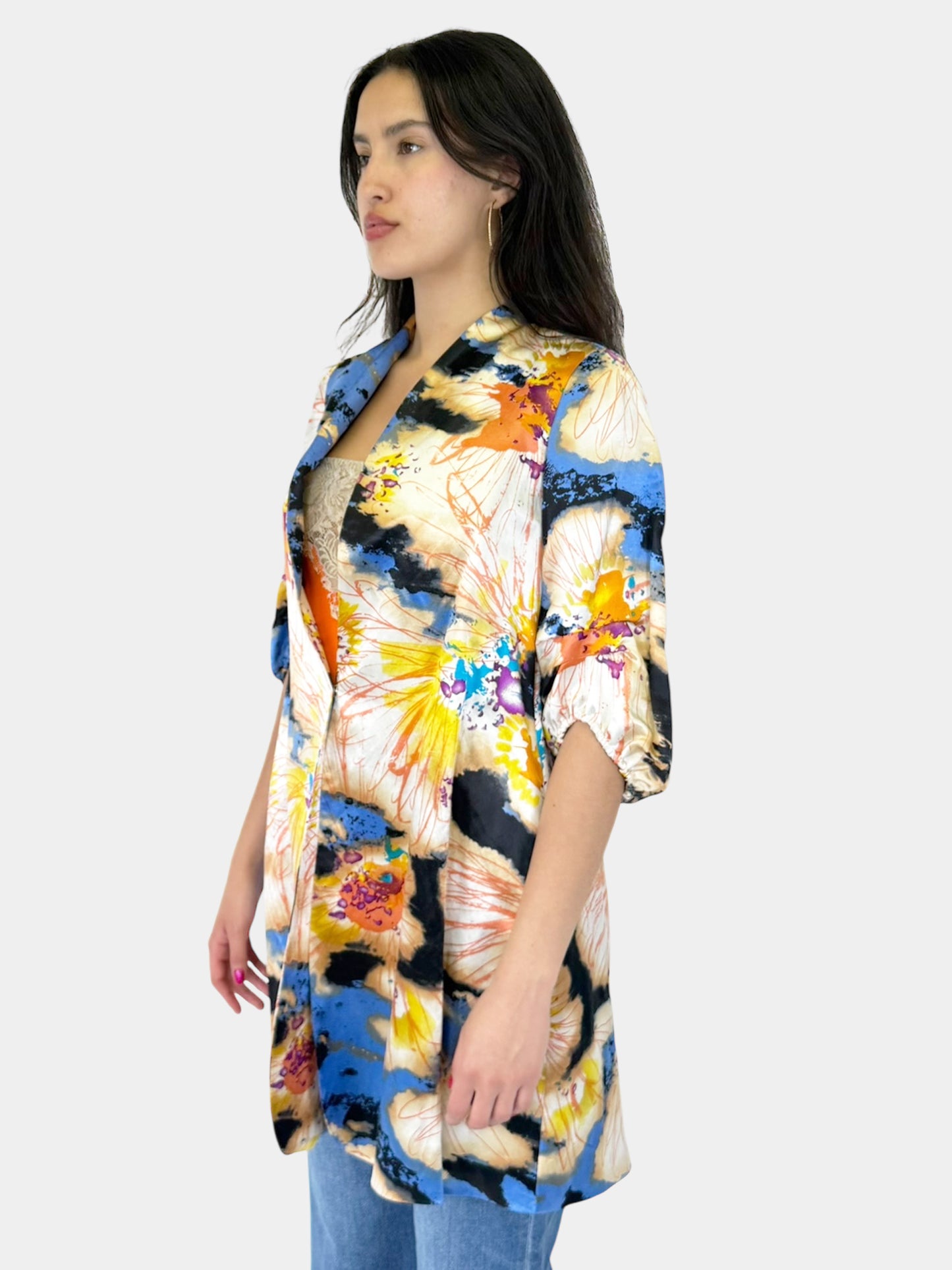 Abstract Floral Linen Coat - Size 0