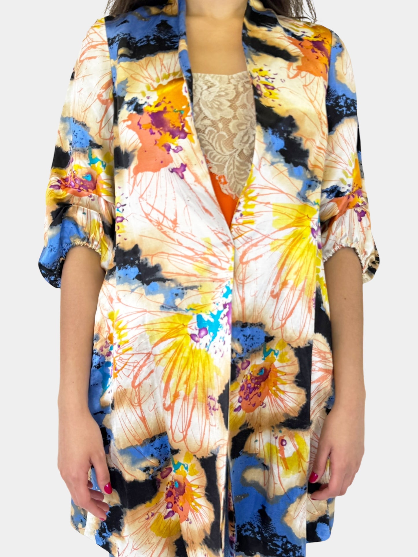 Abstract Floral Linen Coat - Size 0