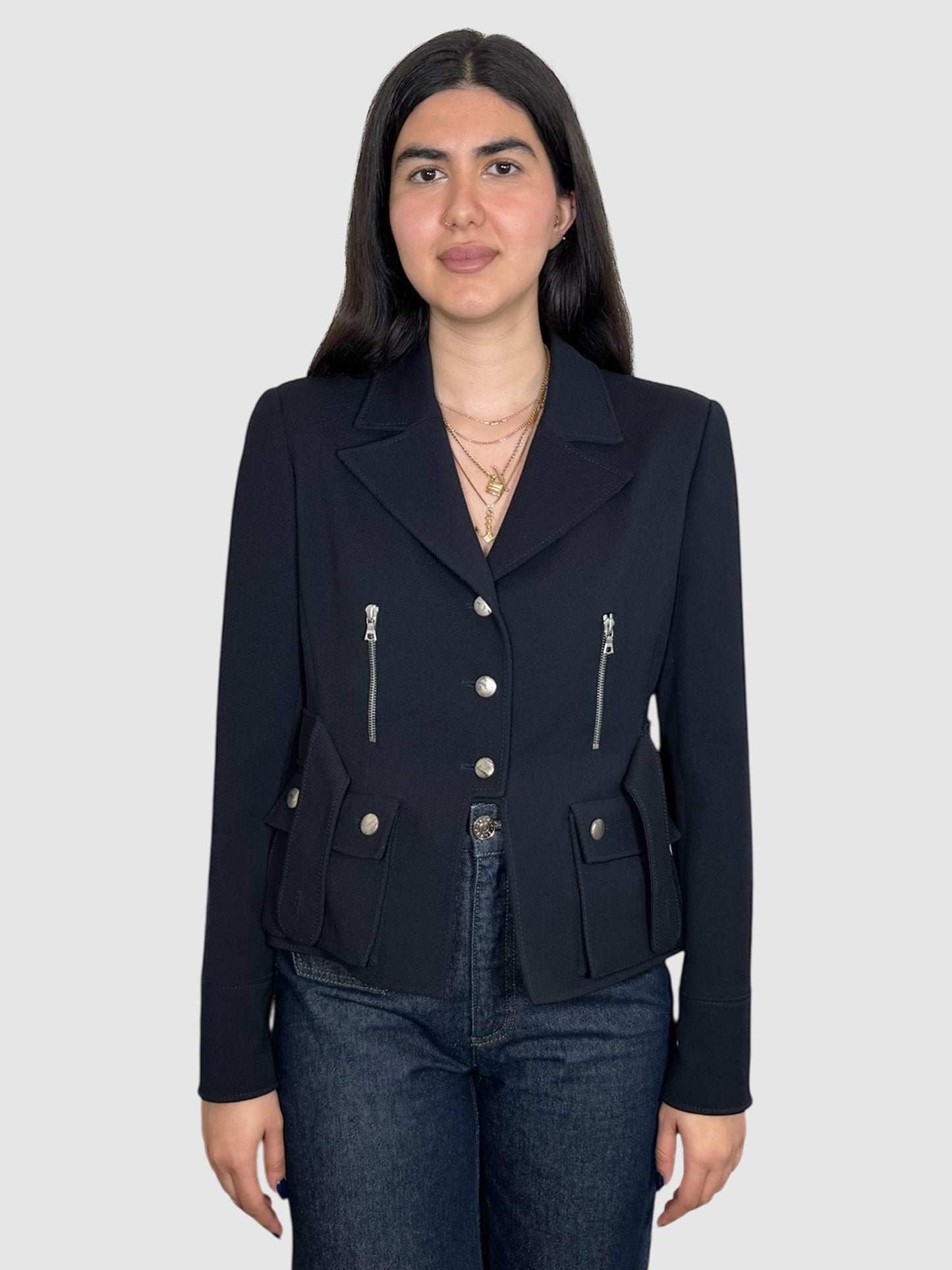 Zip Accent Wool Blazer