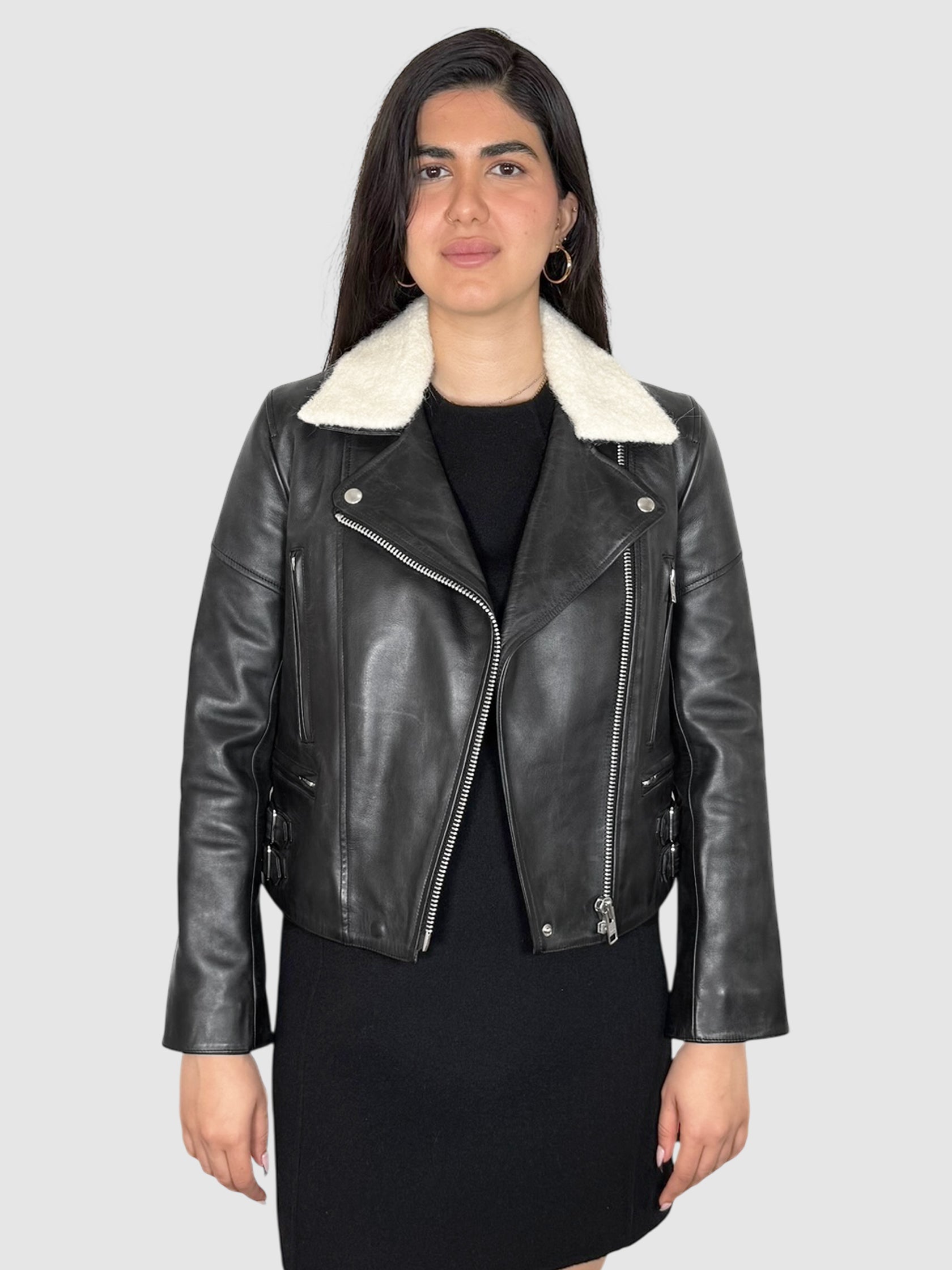 VICTORIA BECKHAM Shearling Collar Leather Jacket Size – Second