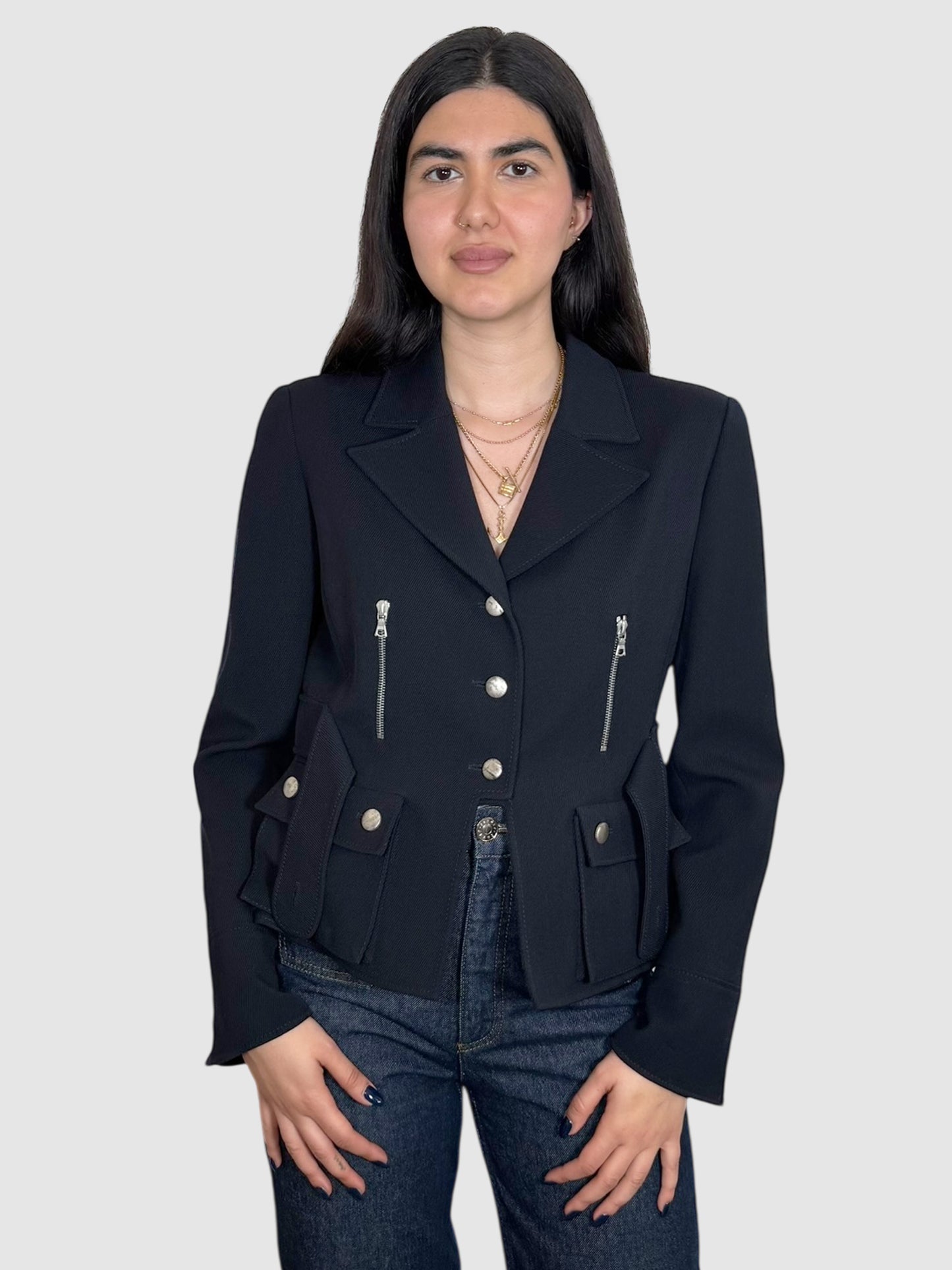 Zip Accent Wool Blazer