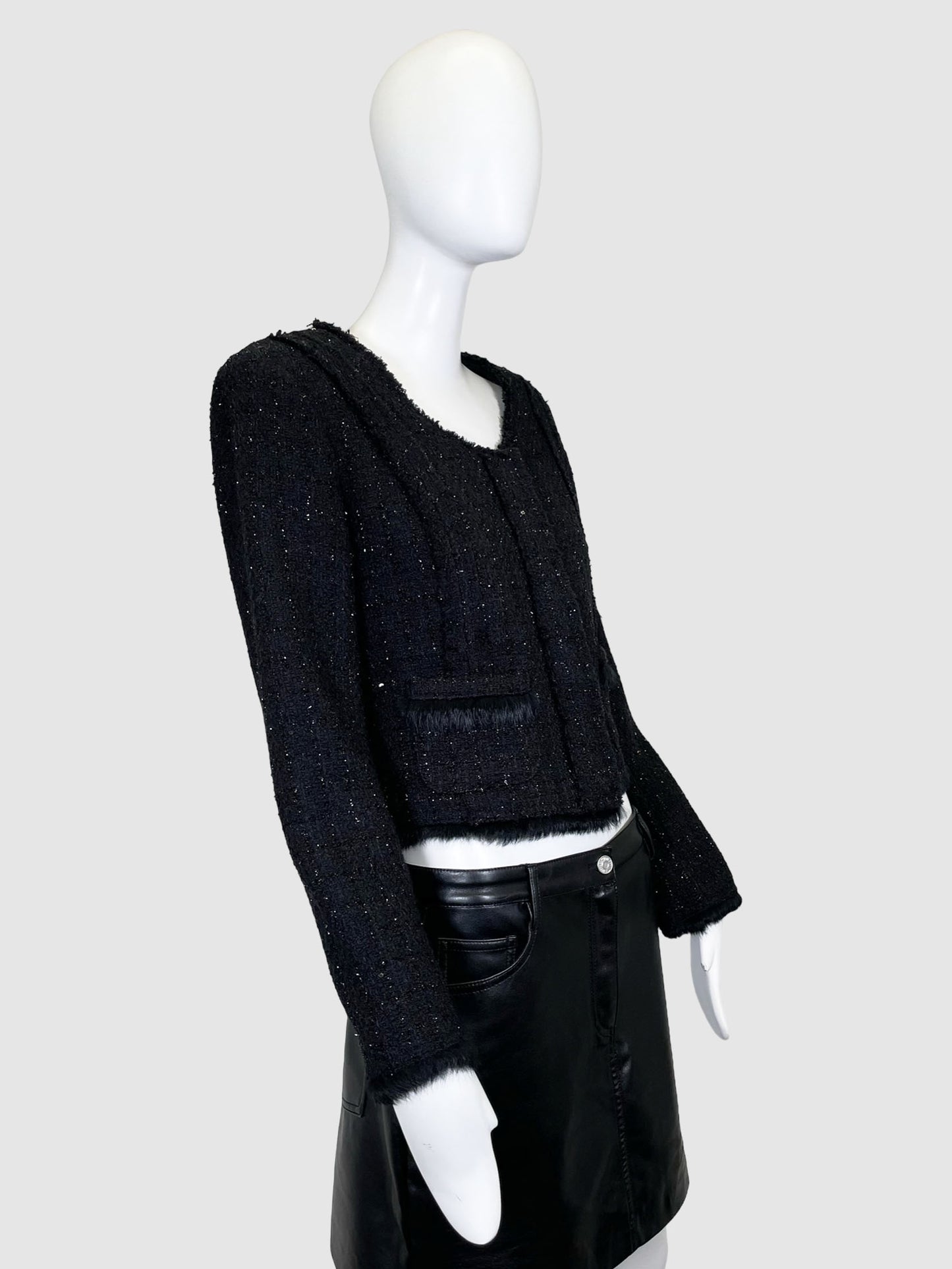 Tweed Faux Fur Trim Jacket - Size 44