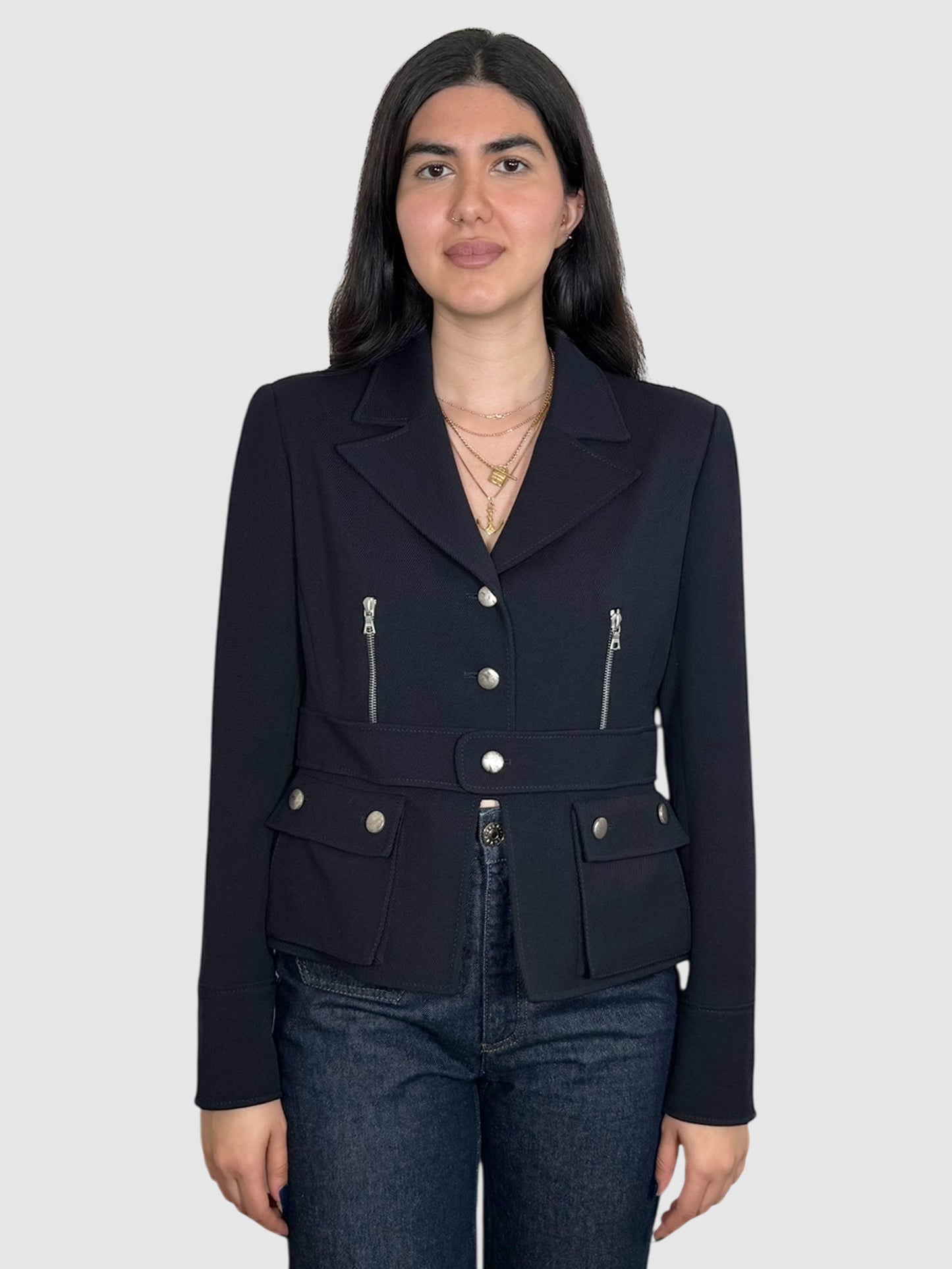 Zip Accent Wool Blazer