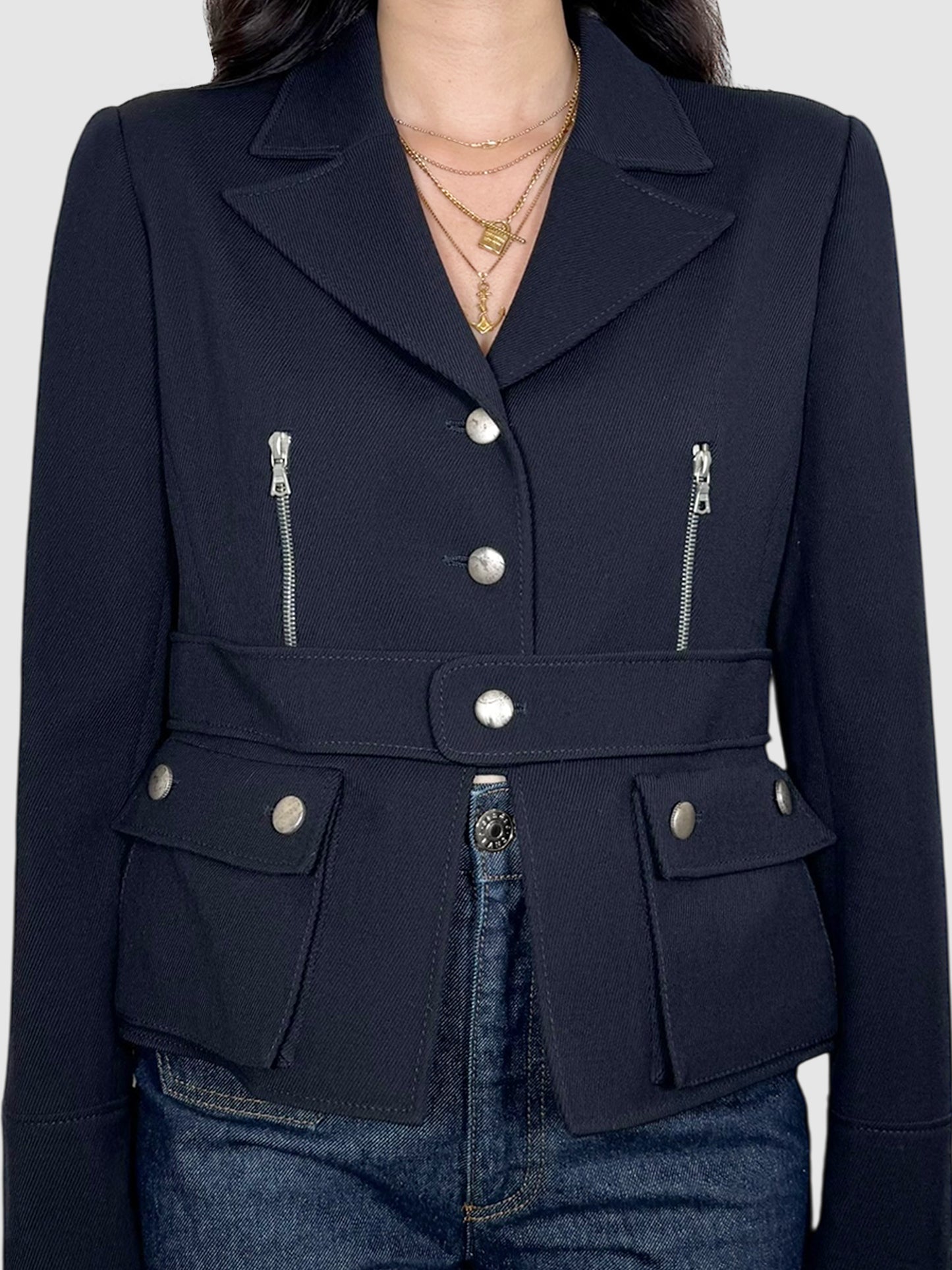 Zip Accent Wool Blazer