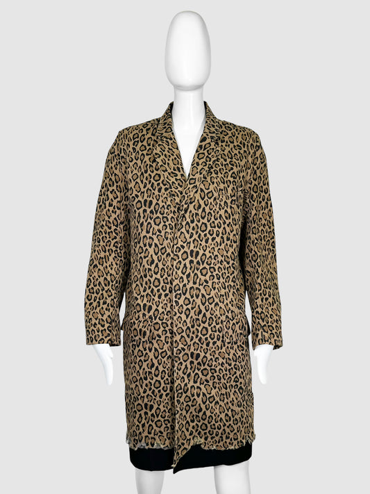 Leopard Print Button-Up Coat - Size S