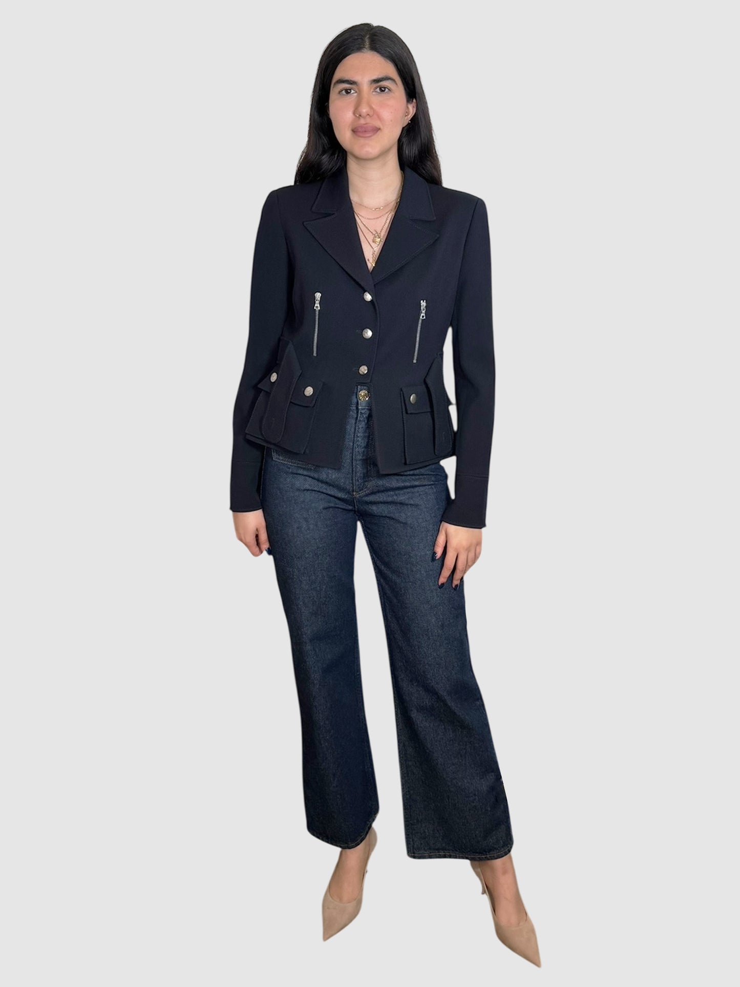 Zip Accent Wool Blazer