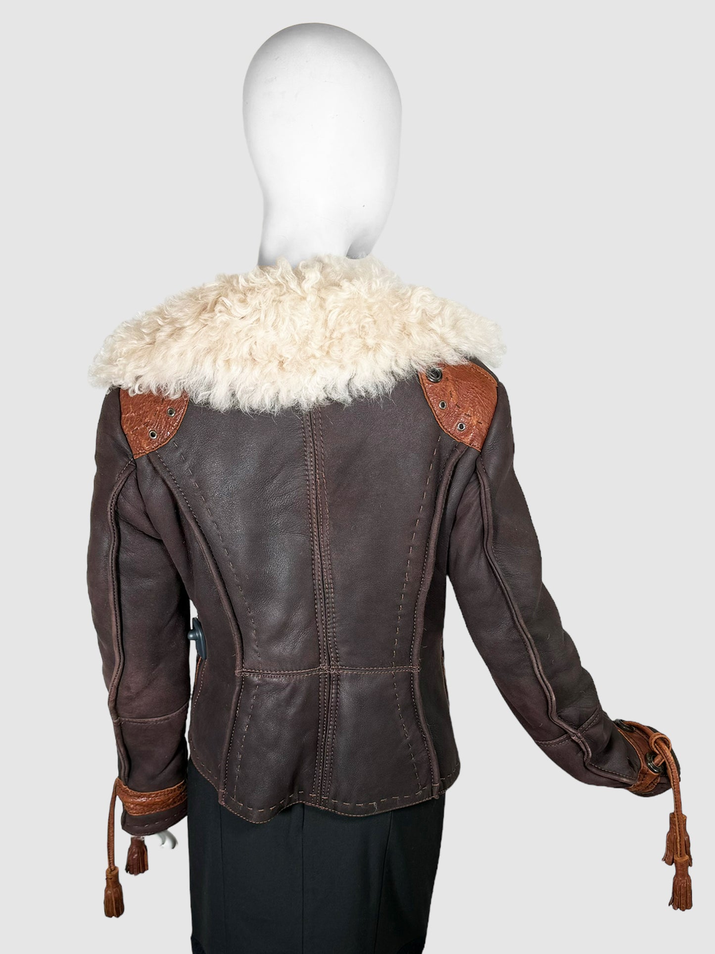 Just Cavalli Leather Jacket with Sherpa Collar - Size S