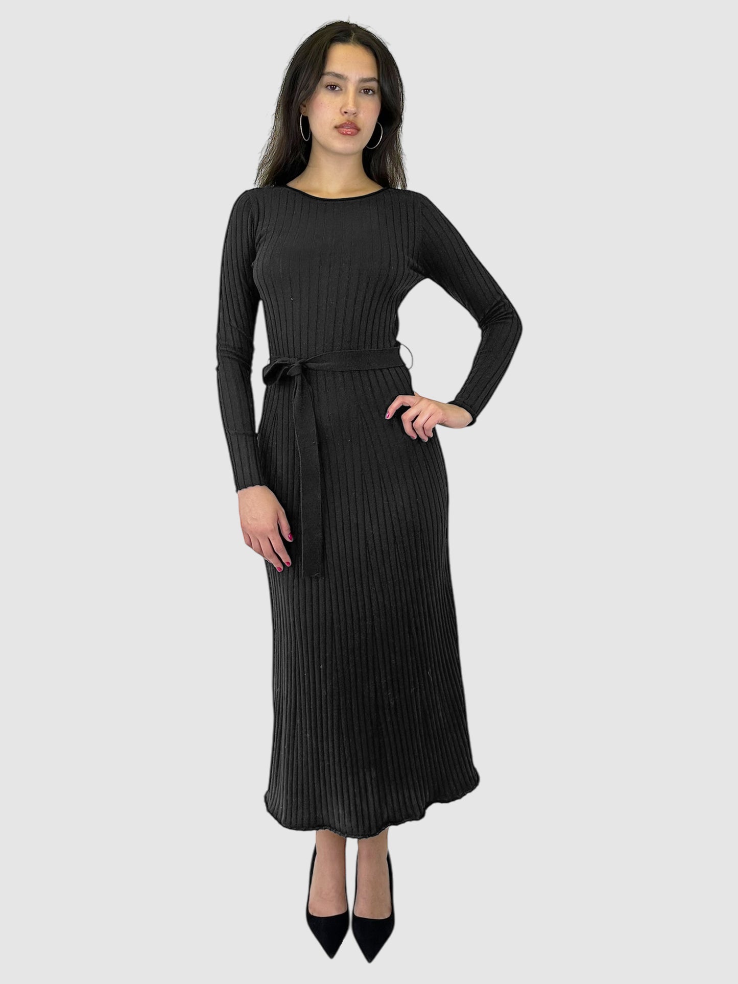 Wool Long Sleeve Maxi Dress - Size Small