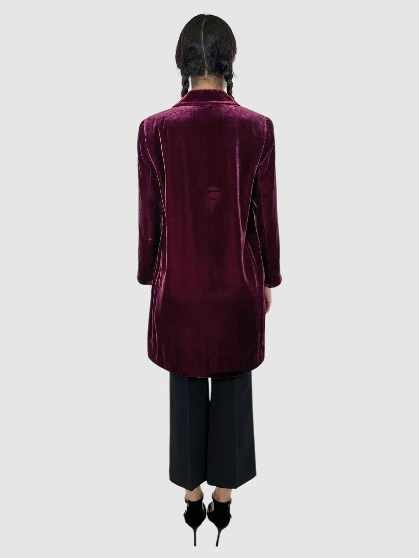Velvet Open Front Collared Coat - Size M