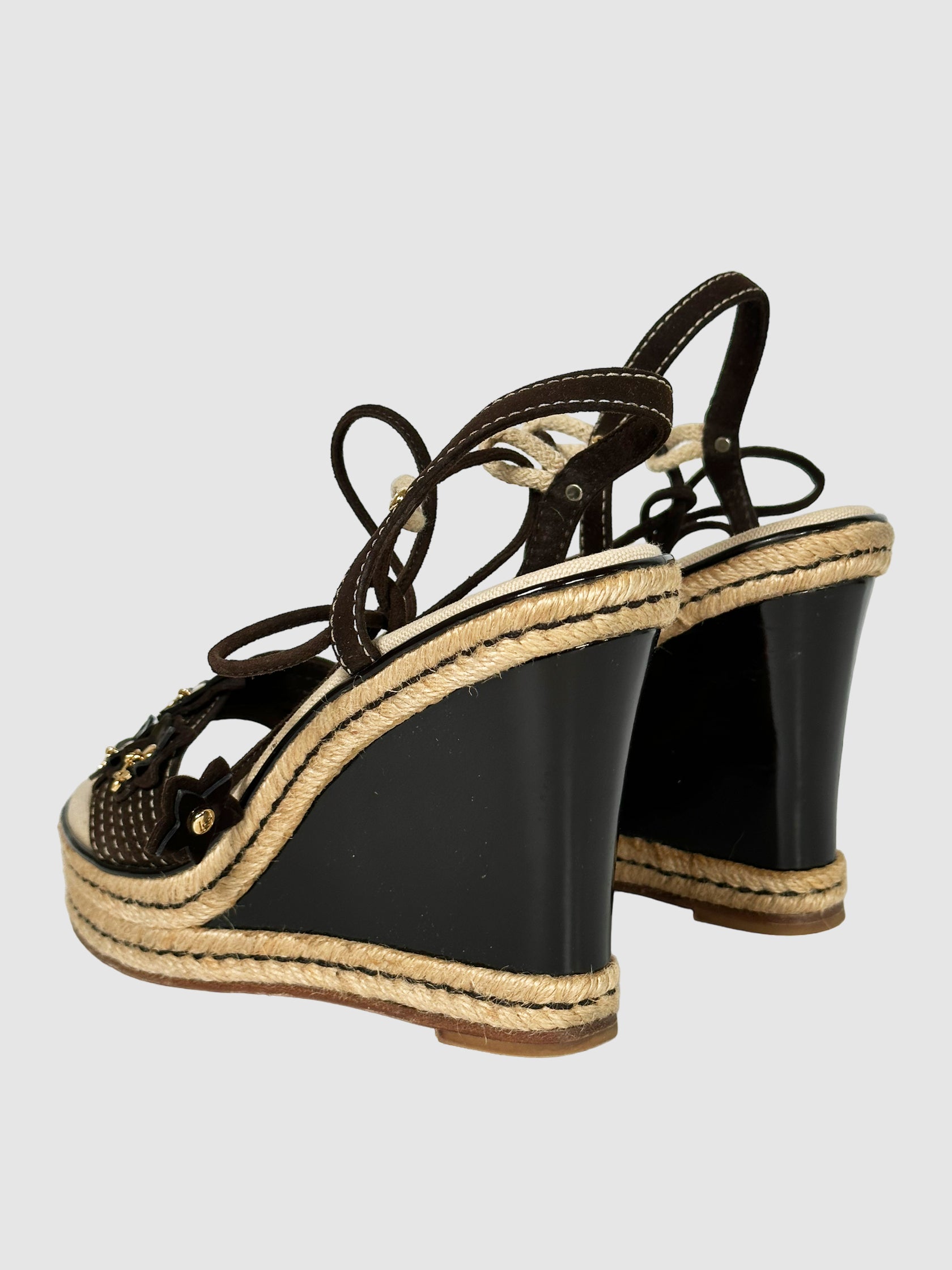 Suede Wedge Sandals - Size 38