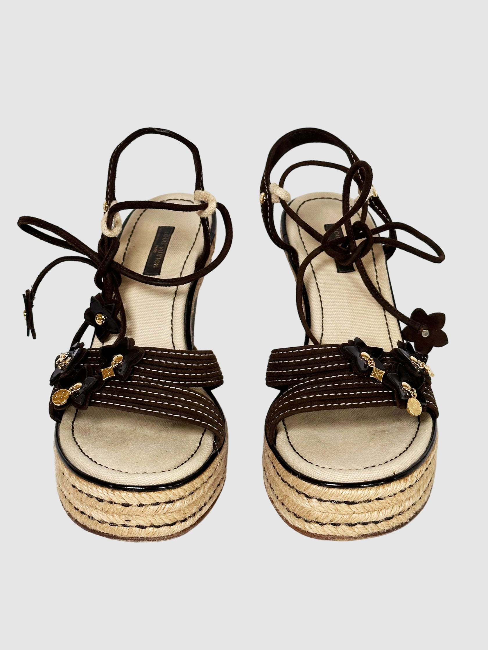 Suede Wedge Sandals - Size 38