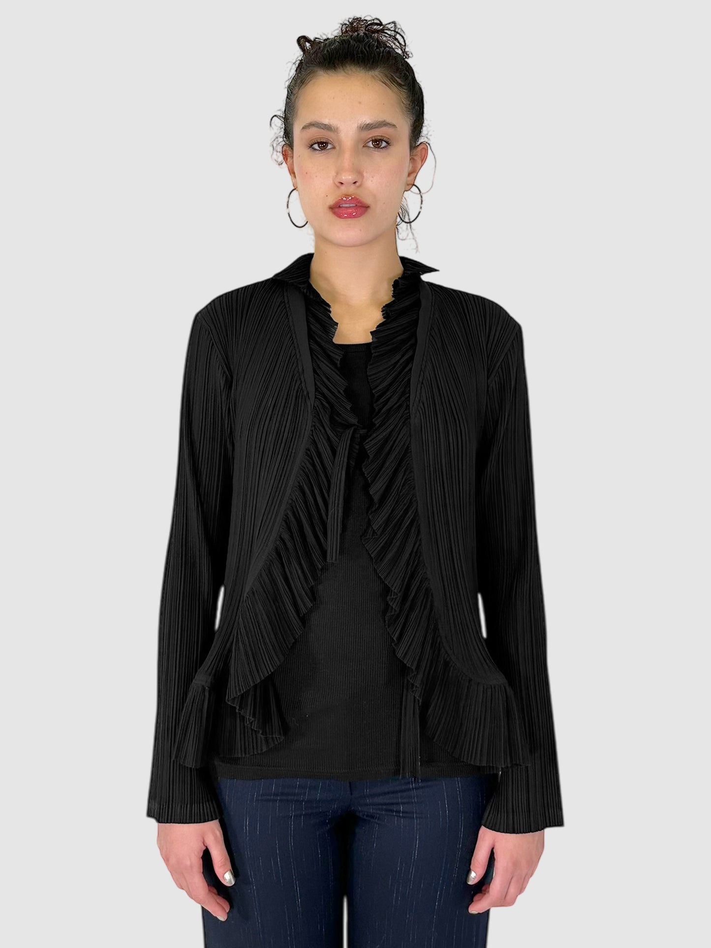 Pleated Ruffle Trim Front Tie Cardigan - Size 4 Luxury Designer Resale Consignment Toronto Secondhand