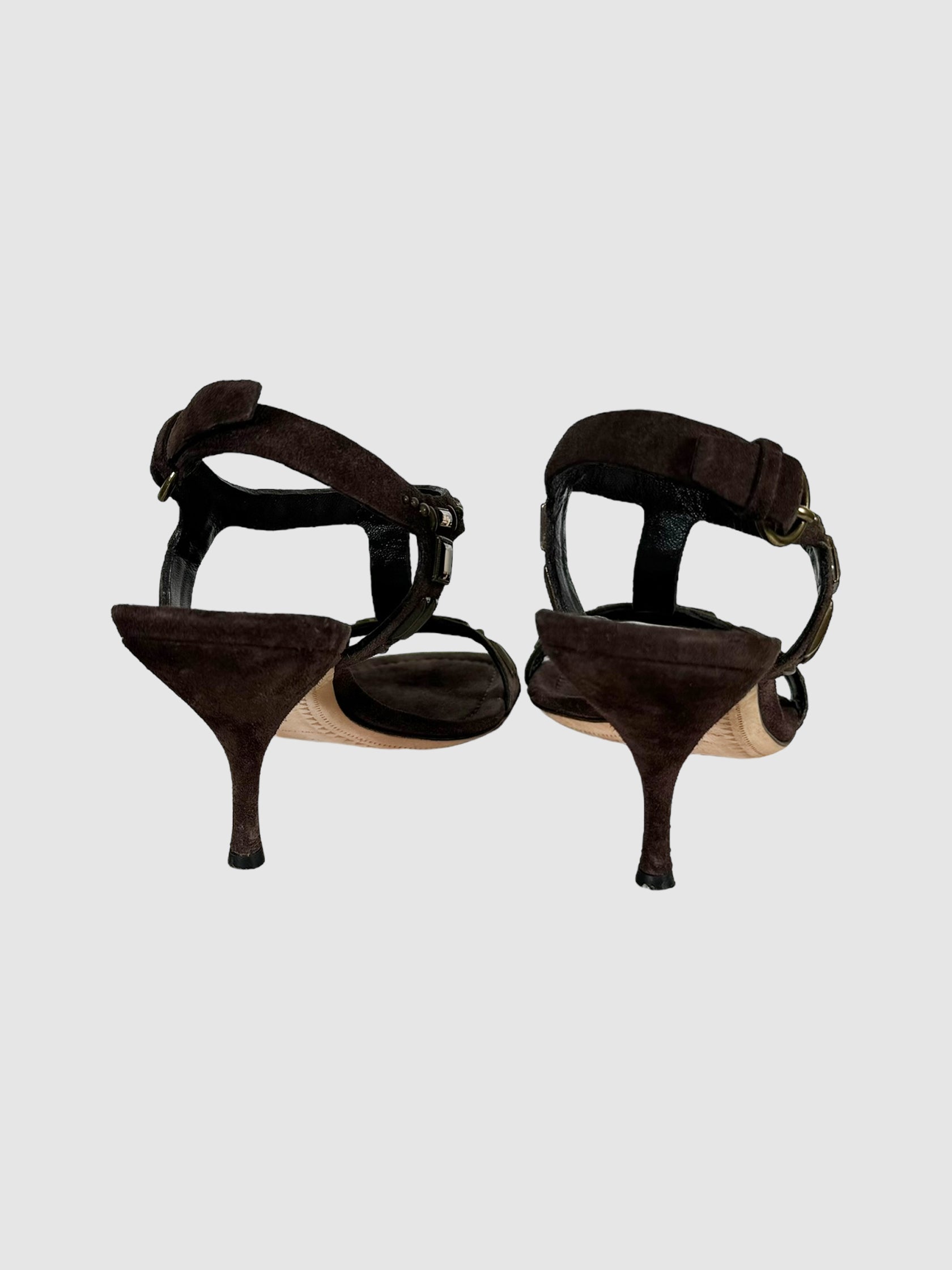 Suede T-Strap Jewelled Heels - Size 37.5