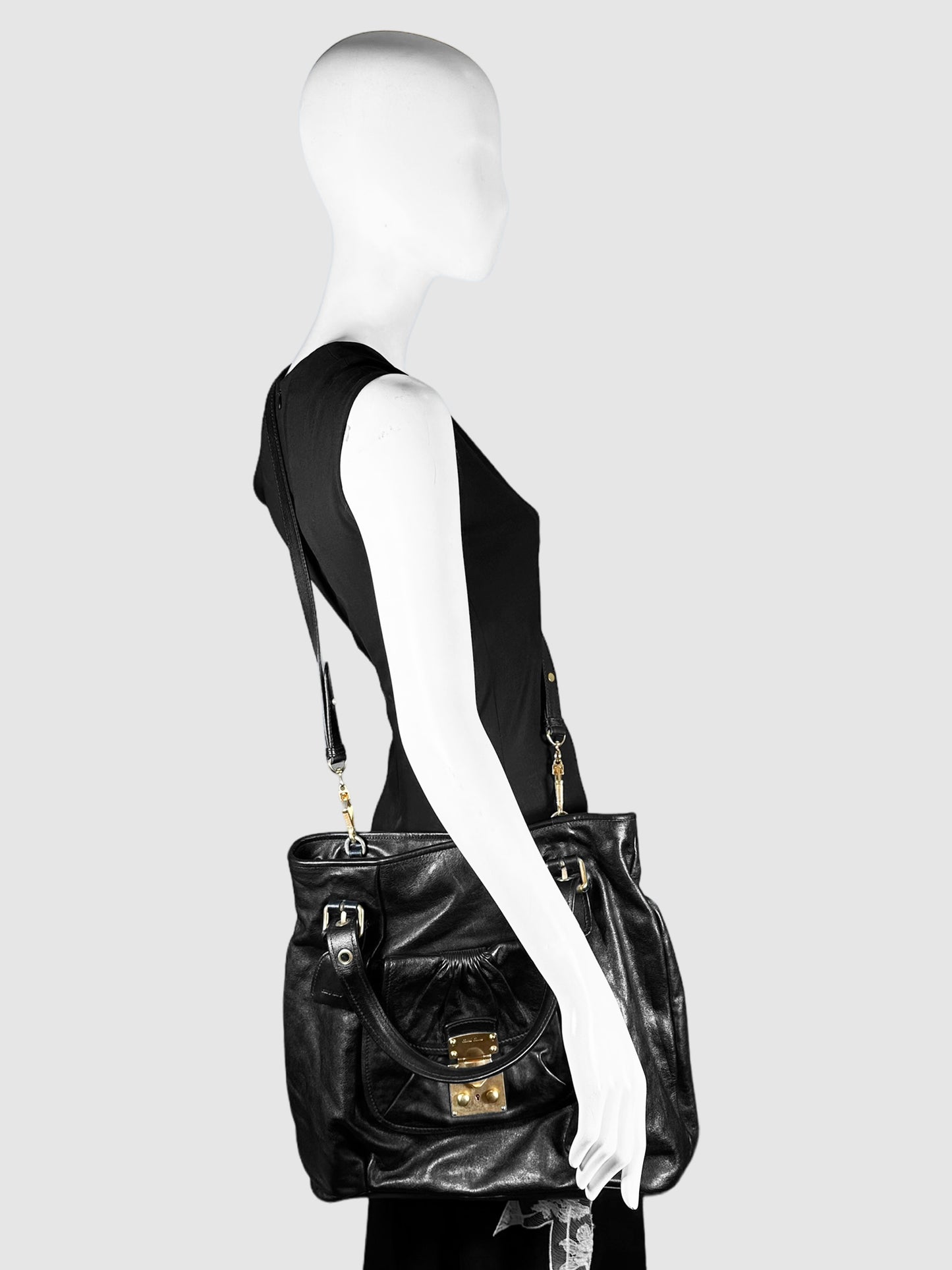 Miu Miu Black Vitello Leather Cadeado Tote Bag Consignment Secondhand Designer Luxury Resale Toronto Trendy