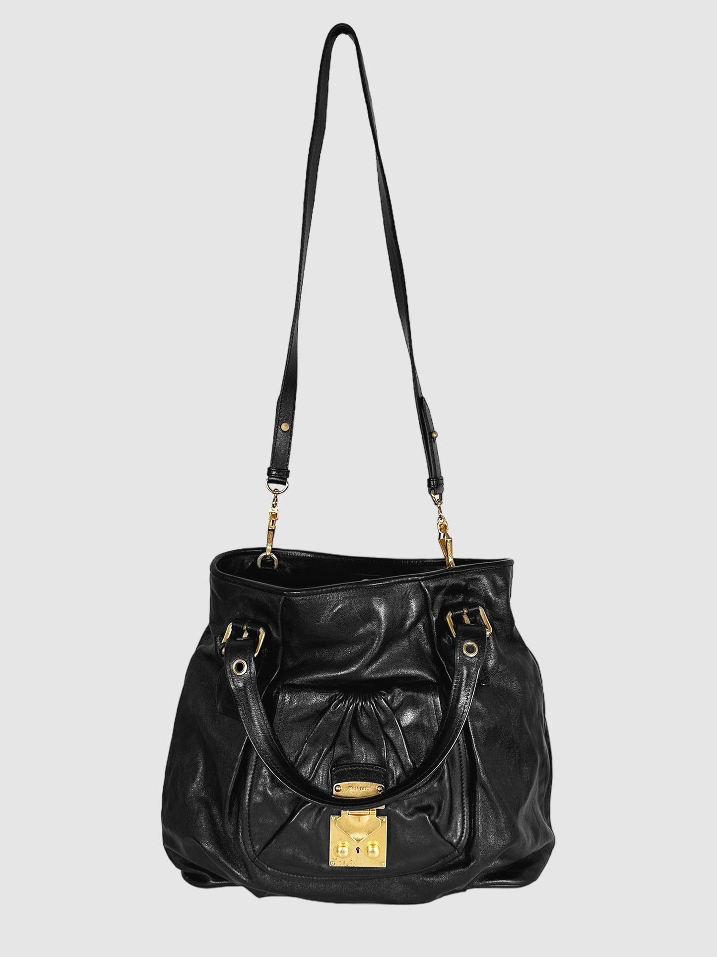 Miu Miu Black Vitello Leather Cadeado Tote Bag Consignment Secondhand Designer Luxury Resale Toronto Trendy