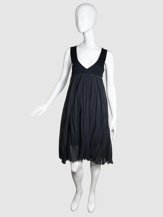 Pleated V-Neck Dress - Size 42(S)