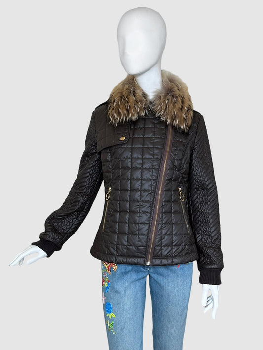 Love Moschino Quilted Jacket with Detachable Fur Collar - Size 10