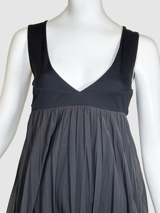 Pleated V-Neck Dress - Size 42(S)