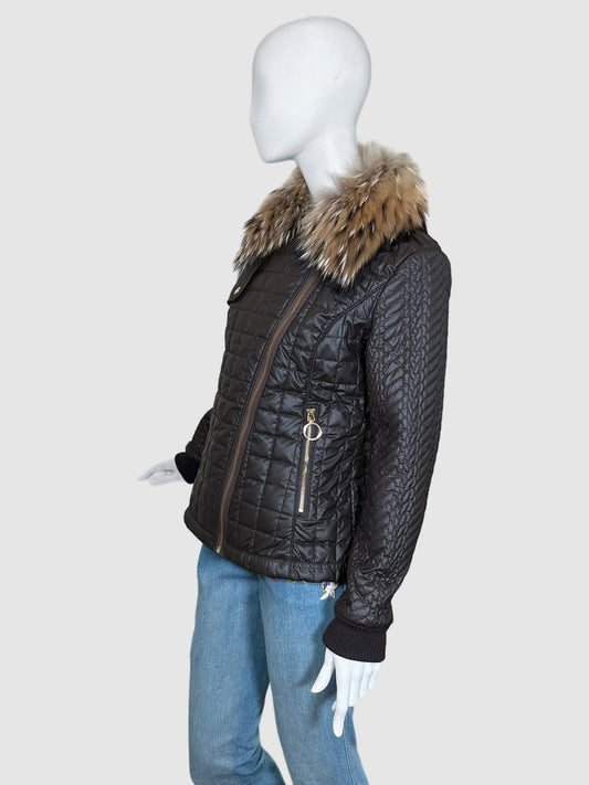 Love Moschino Quilted Jacket with Detachable Fur Collar - Size 10