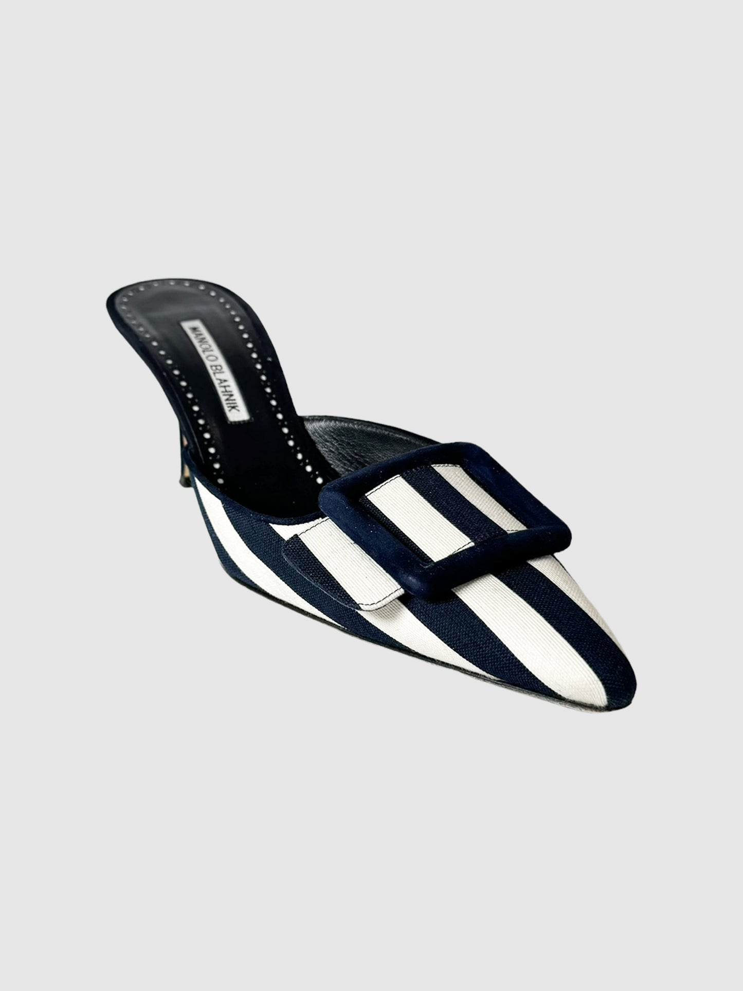 Manolo Blahnik Maysalebi Stripe Mule Pumps luxury designer resale secondhand consignment