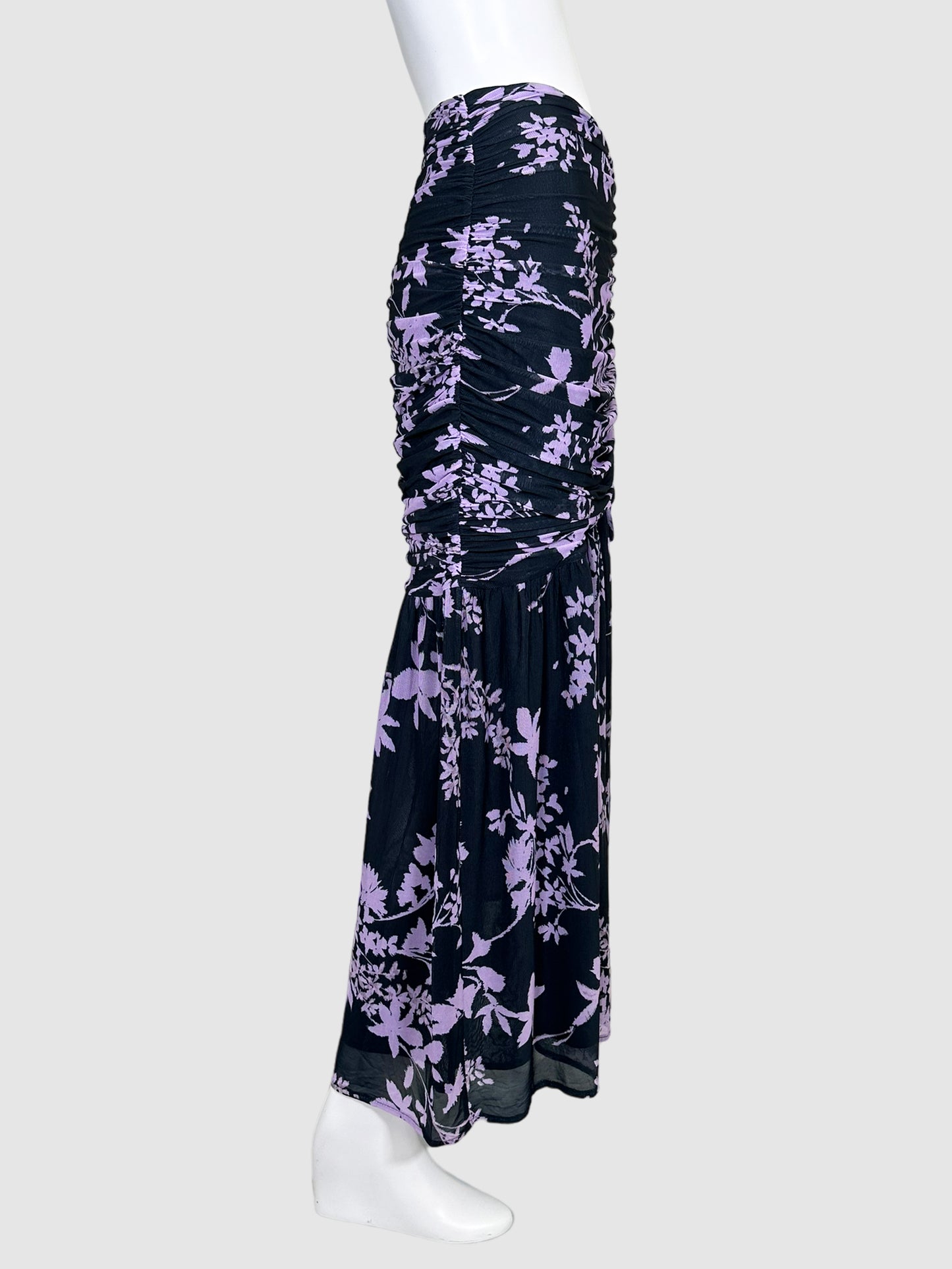 Floral Print Ruched Maxi Skirt - Size 6