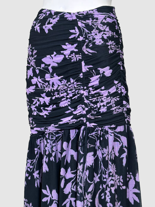 Floral Print Ruched Maxi Skirt - Size 6