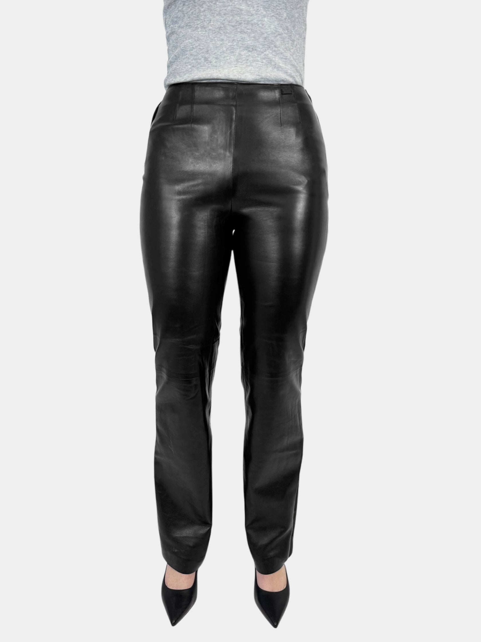 Chanel Black Leather Straight Leg Pants, Size 36 Luxury Designer Resale Consignment Toronto