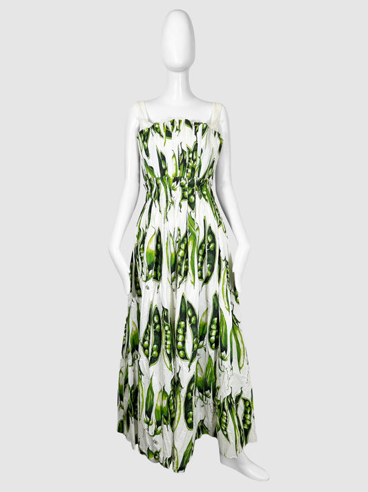 Pea Print Pleated Maxi Dress - Size 40