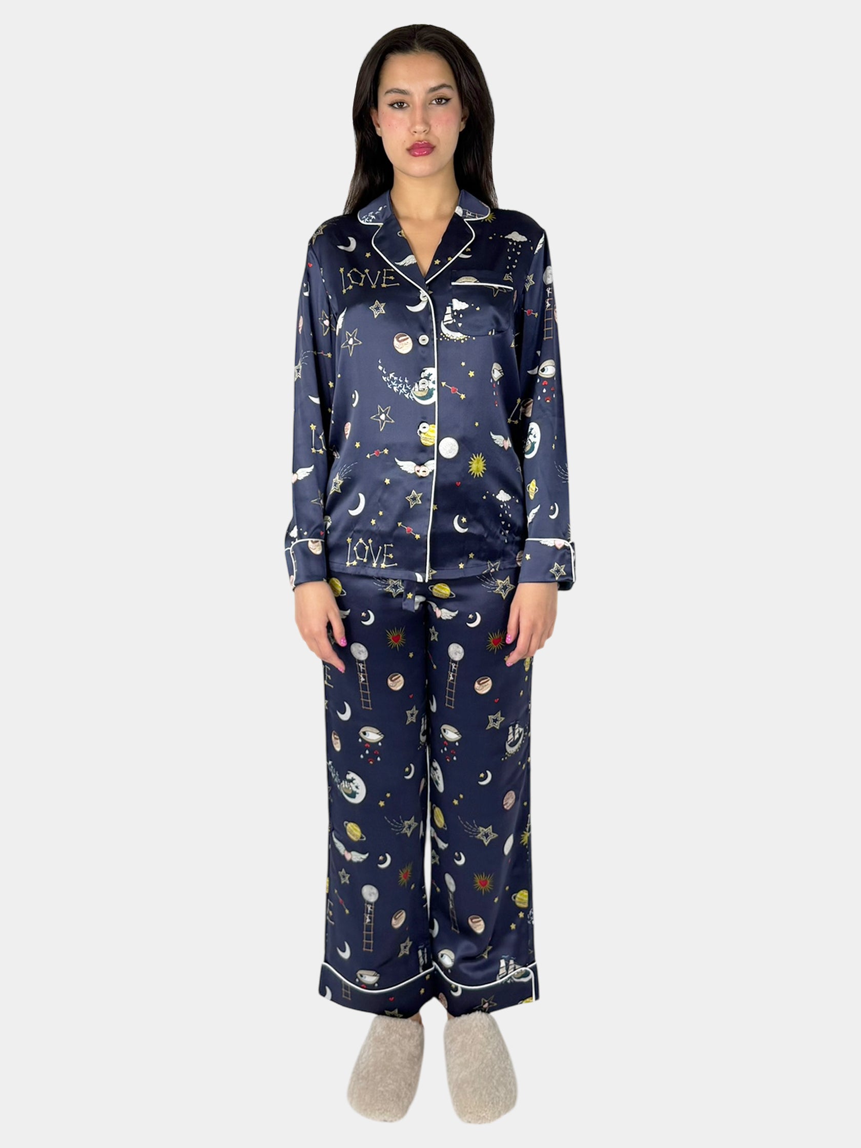 Lila Cosmic Silk Pyjama 2-Piece Set