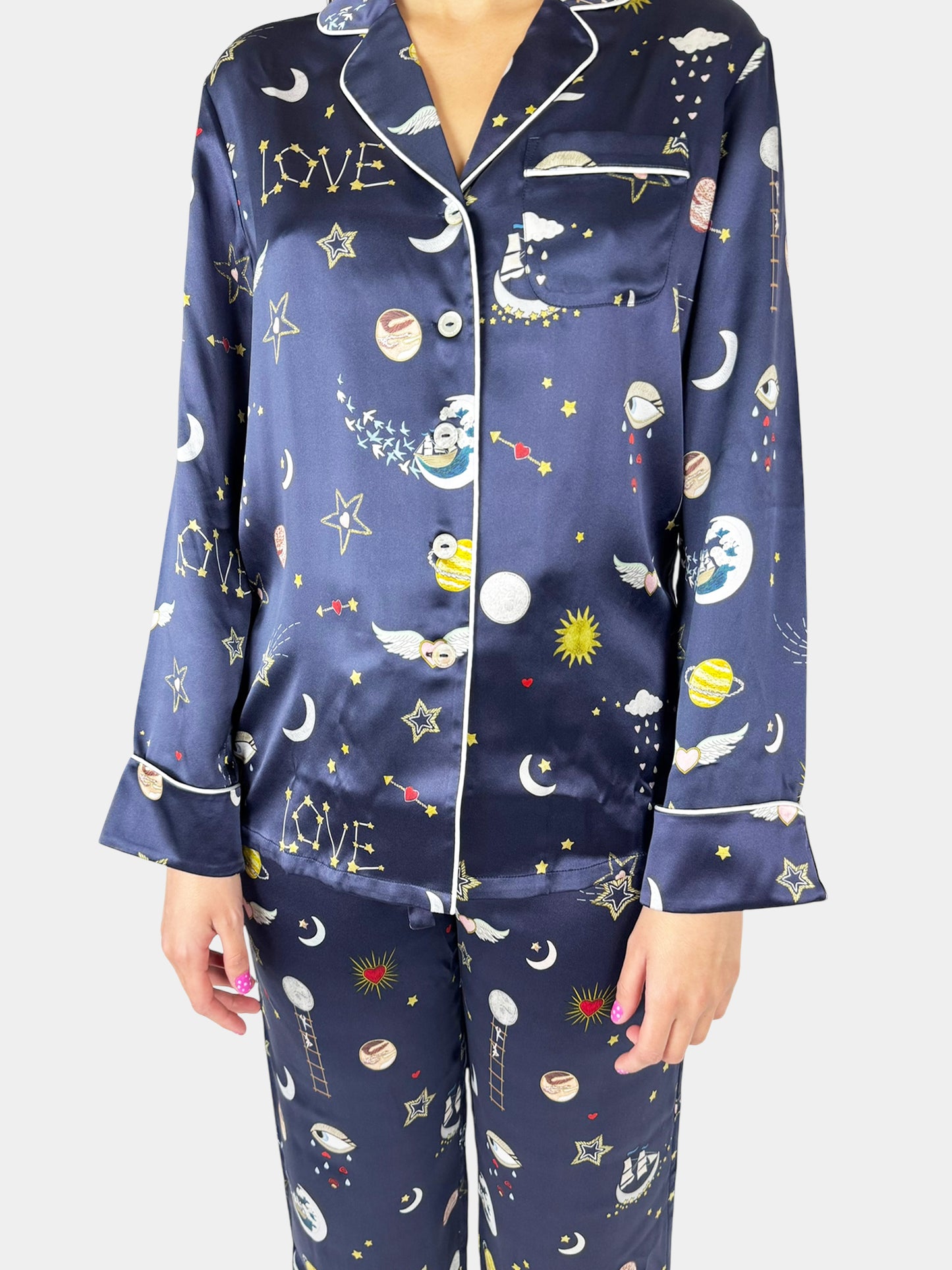 Lila Cosmic Silk Pyjama 2-Piece Set - Size M