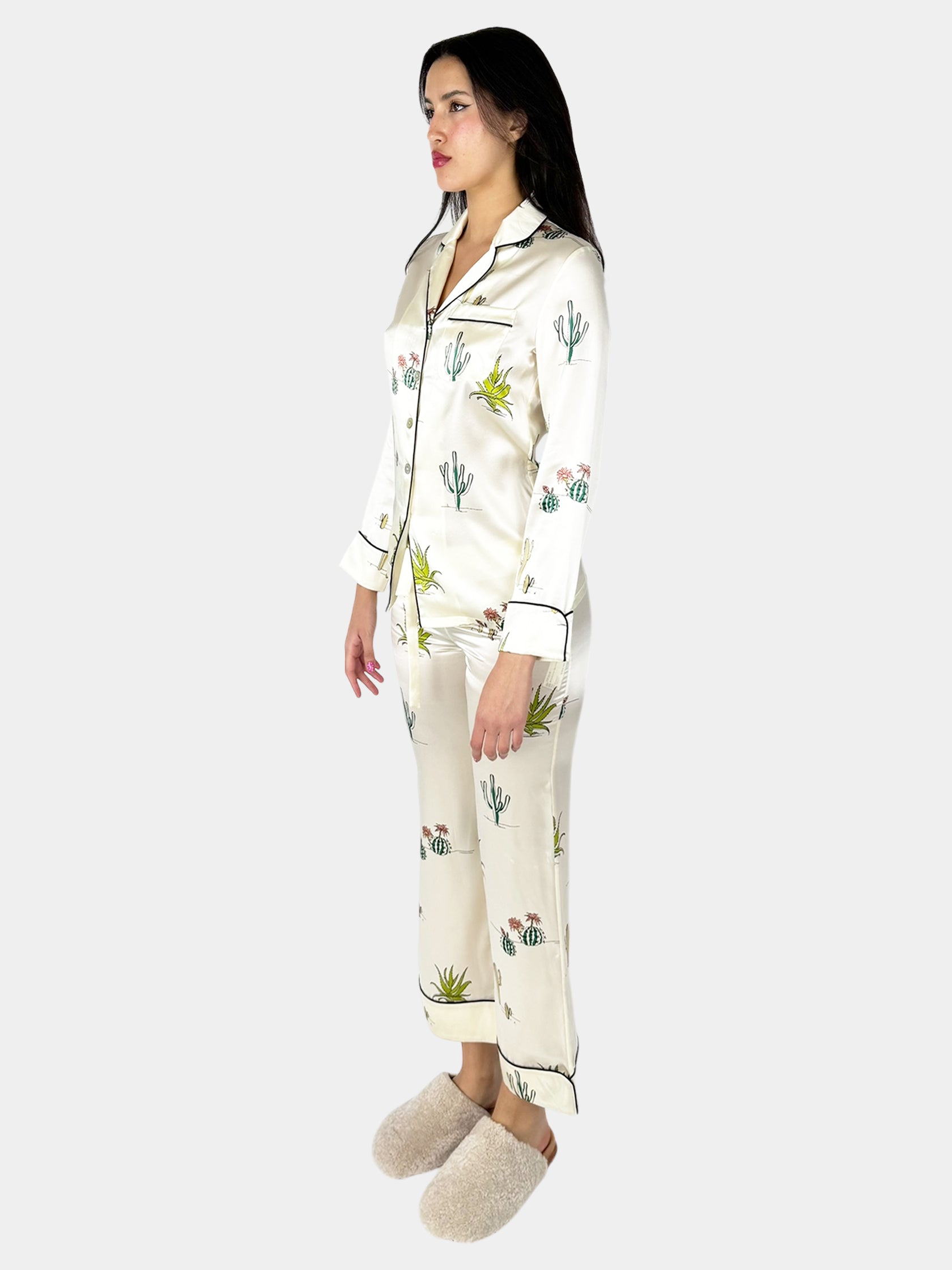Cactus Print Silk Pyjama 2-Piece Set