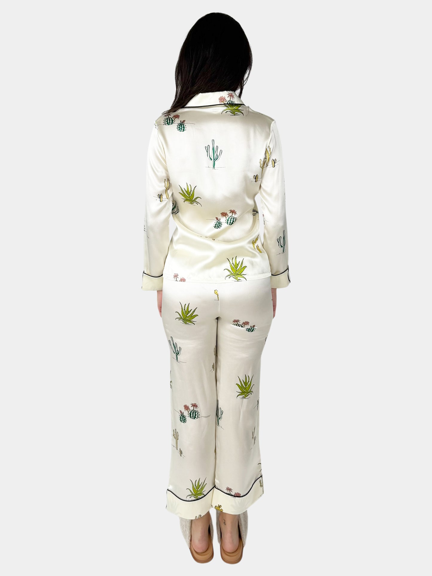 Cactus Print Silk Pyjama 2-Piece Set - Size S