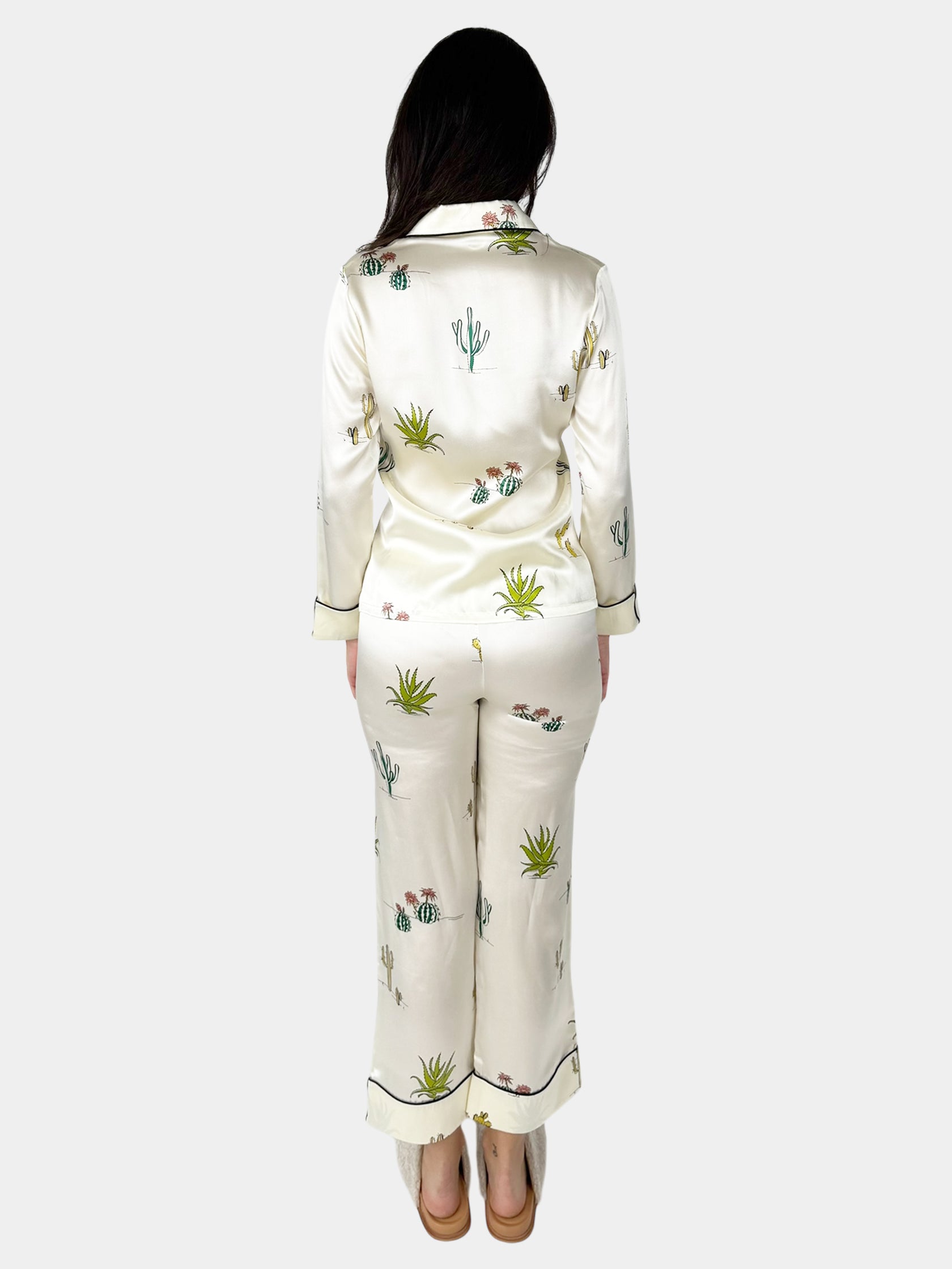 Cactus Print Silk Pyjama 2-Piece Set