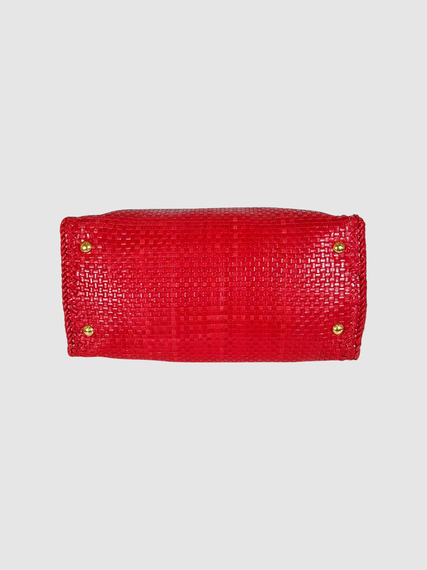 Woven Leather Madras Tote Bag