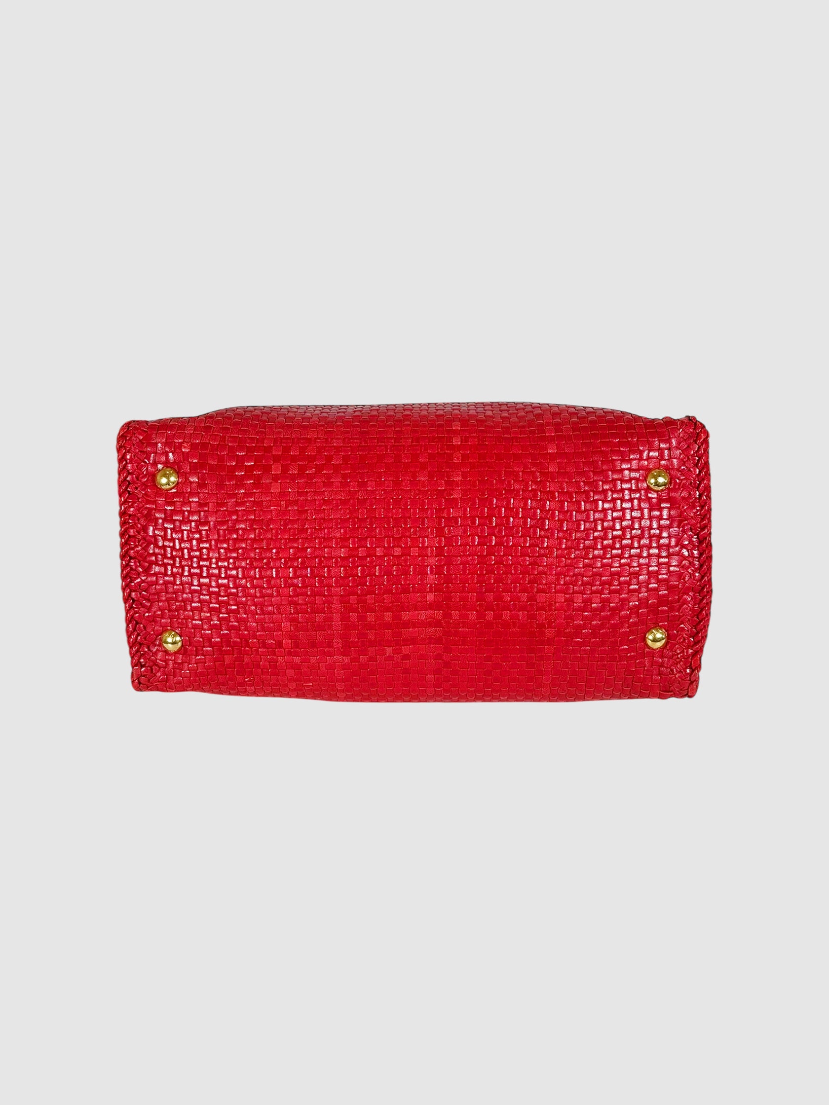 Woven Leather Madras Tote Bag