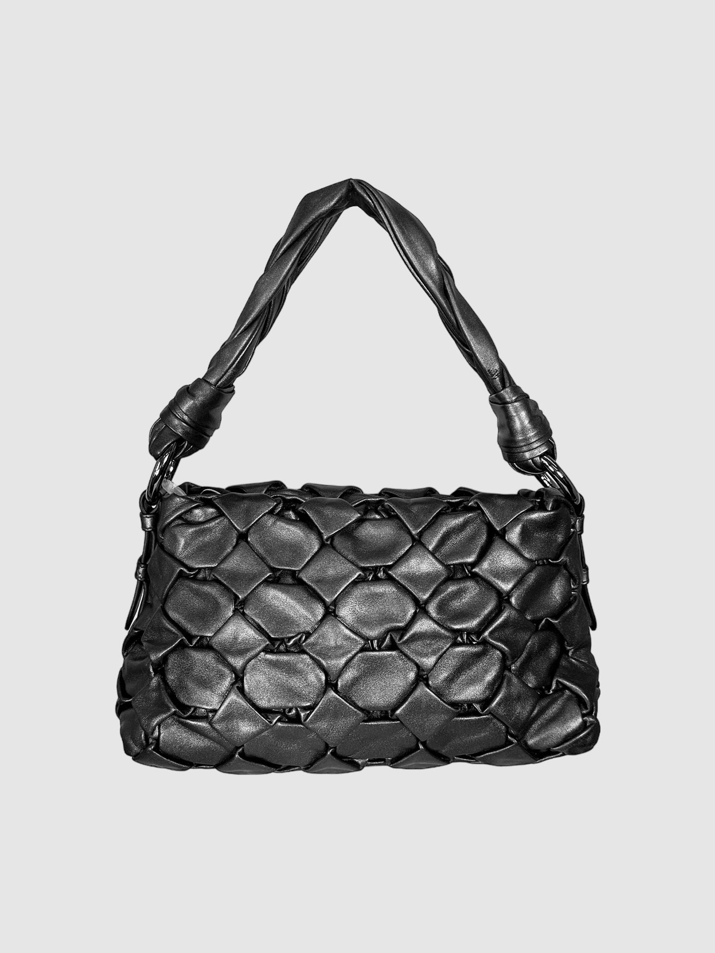 Prada Metallic Black Woven Nappa B Leather Shoulder Bag Consignment Secondhand Designer Luxury Resale Toronto Trendy
